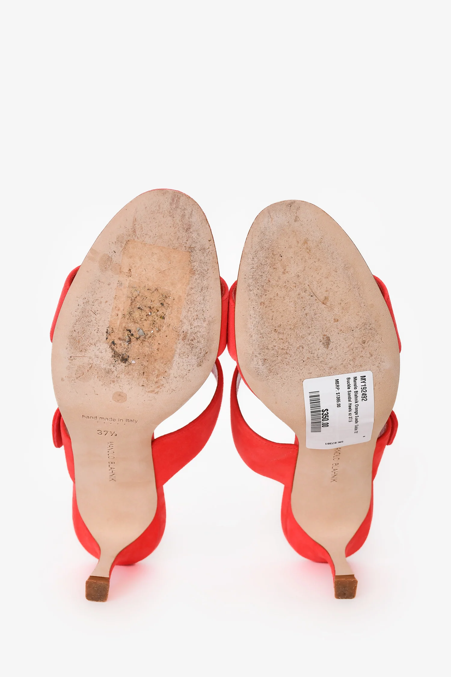 Manolo Blahnik Orange Suede 'Gable 70' Buckle Sandal Heels Size 37.5