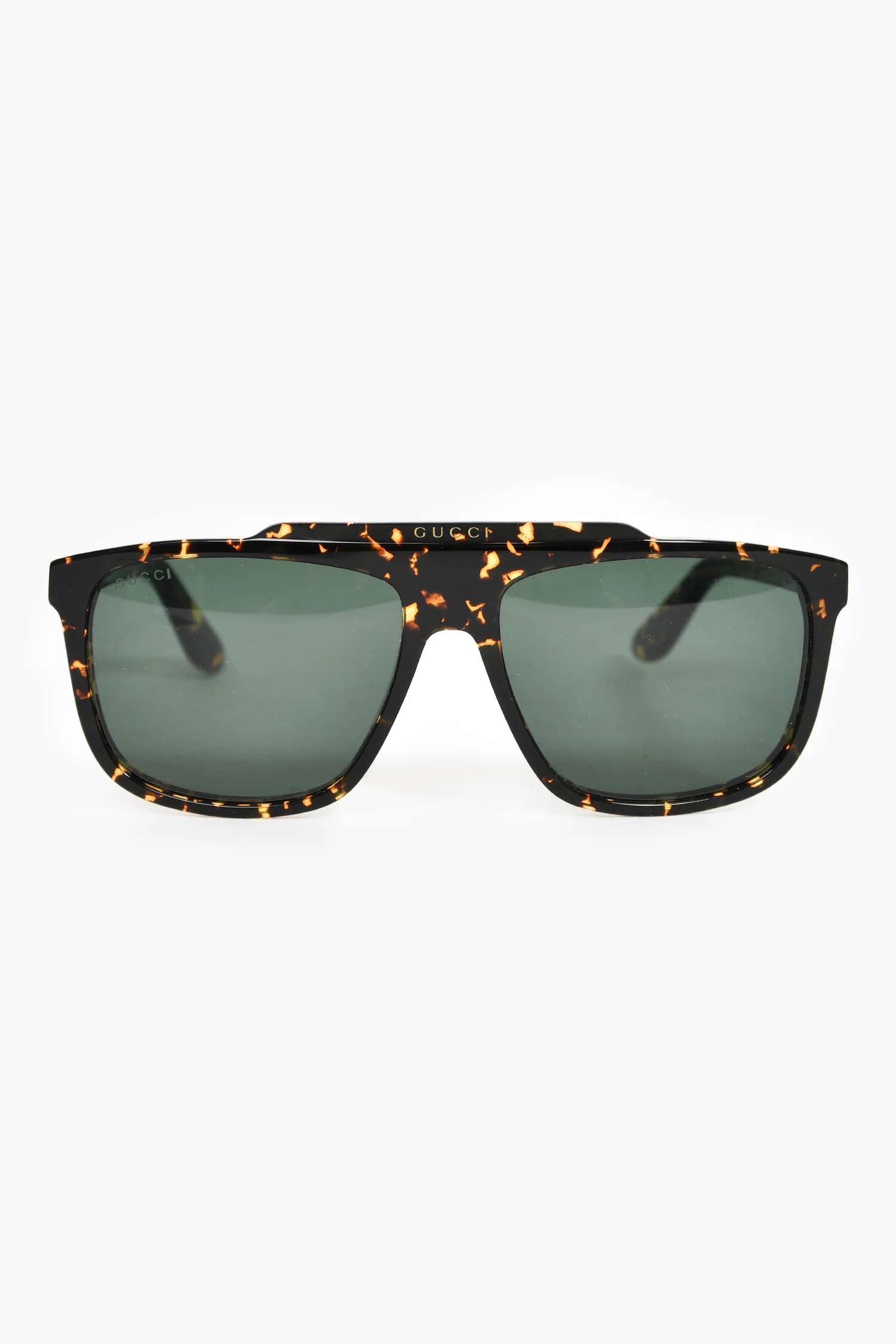 Gucci Tortoise Acrylic Green Lens Logo Sunglasses