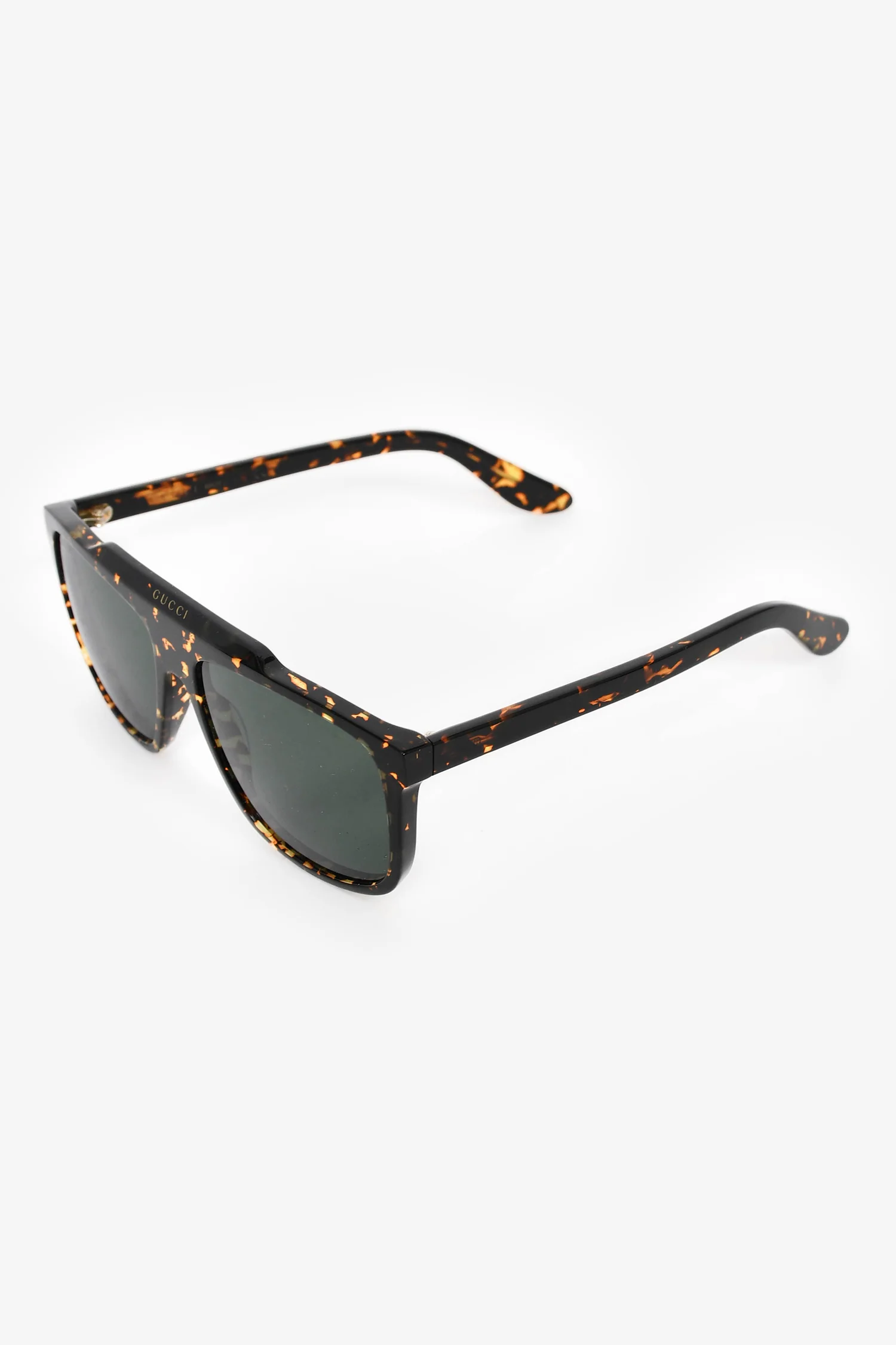 Gucci Tortoise Acrylic Green Lens Logo Sunglasses