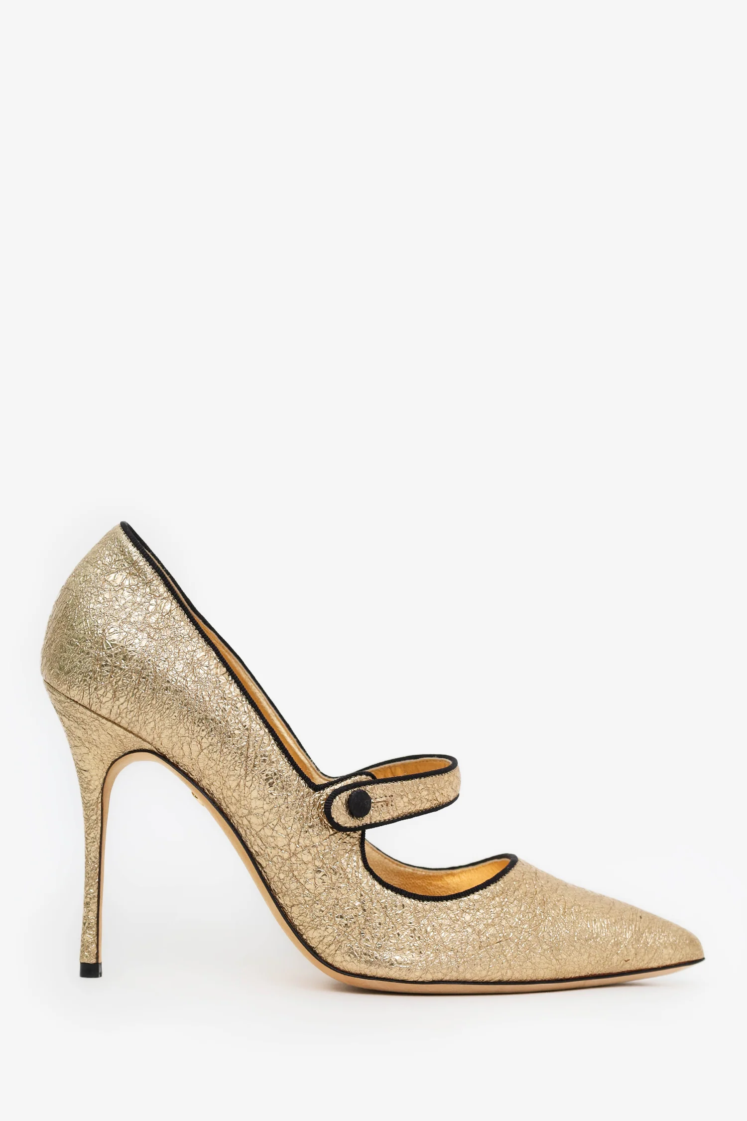 Manolo Blahnik Gold Cracked Leather 'Campari' Mary Jane Pumps Size 40.5