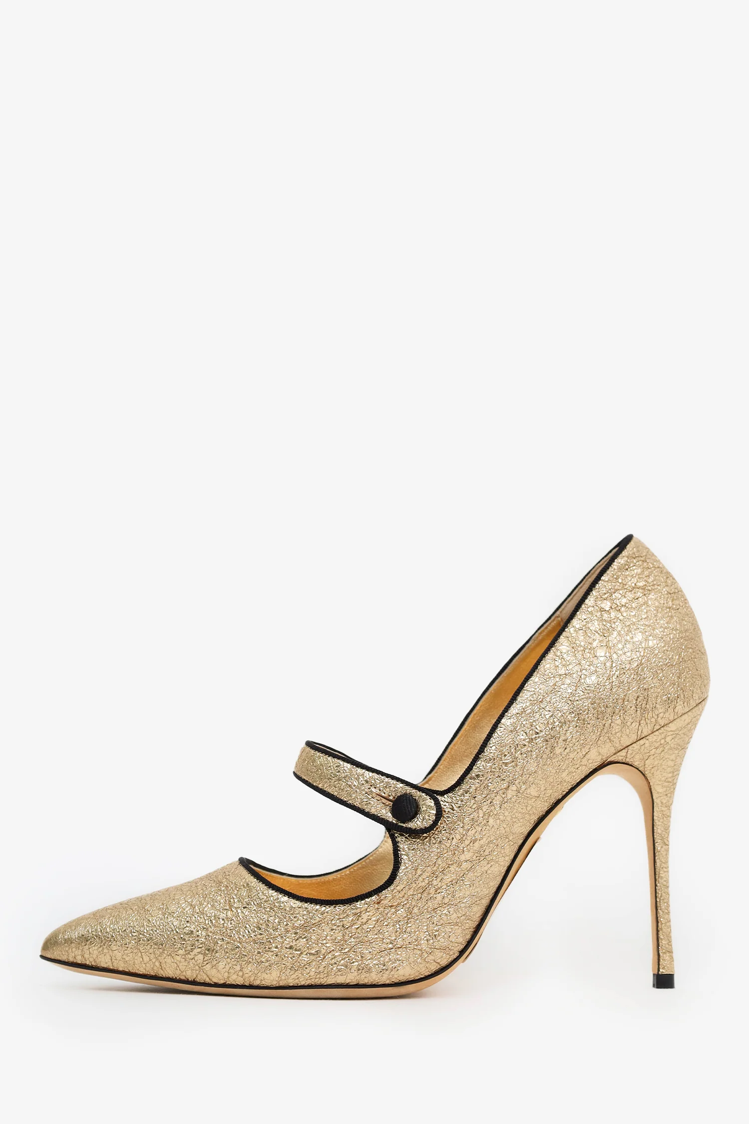 Manolo Blahnik Gold Cracked Leather 'Campari' Mary Jane Pumps Size 40.5