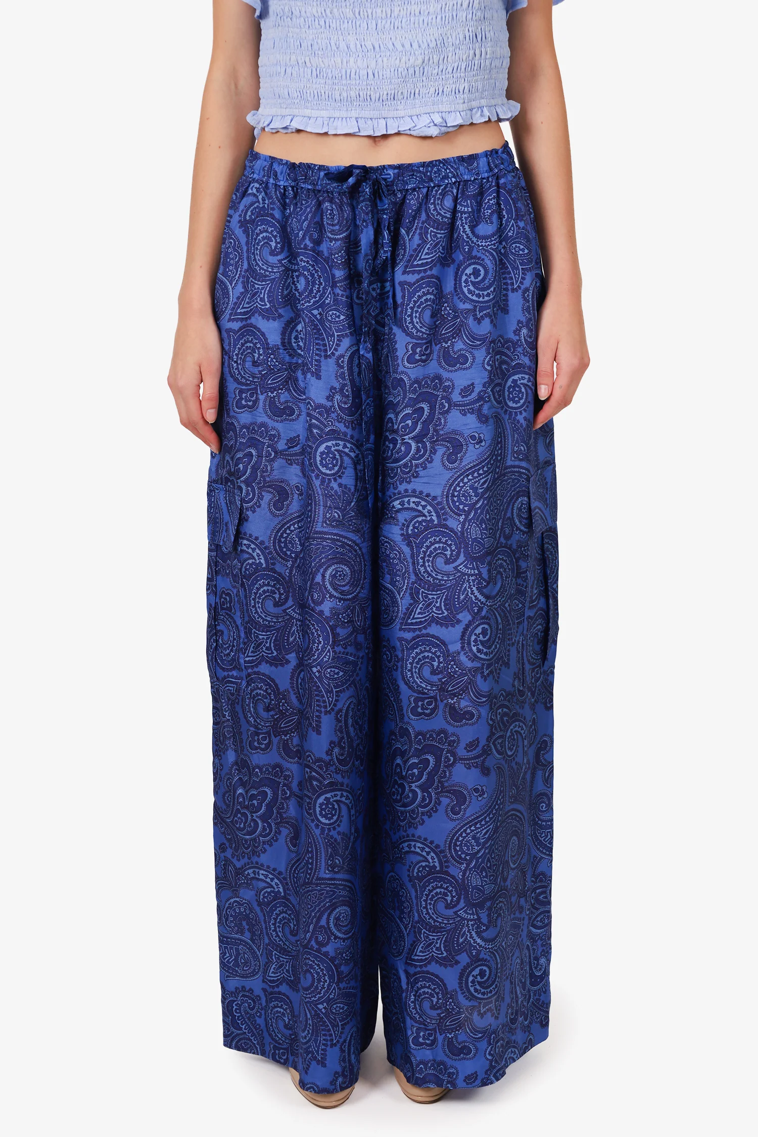 Zimmermann Blue Silk 'Ottie' Wide Leg Pants Size 4