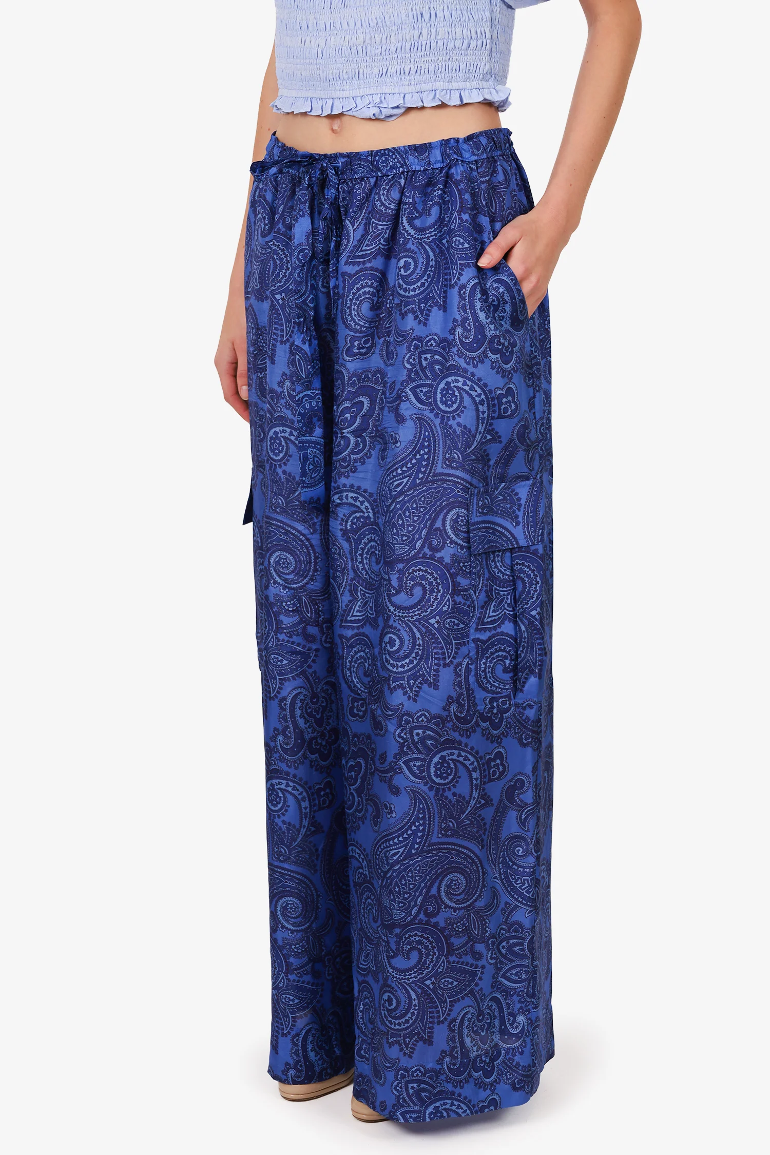 Zimmermann Blue Silk 'Ottie' Wide Leg Pants Size 4