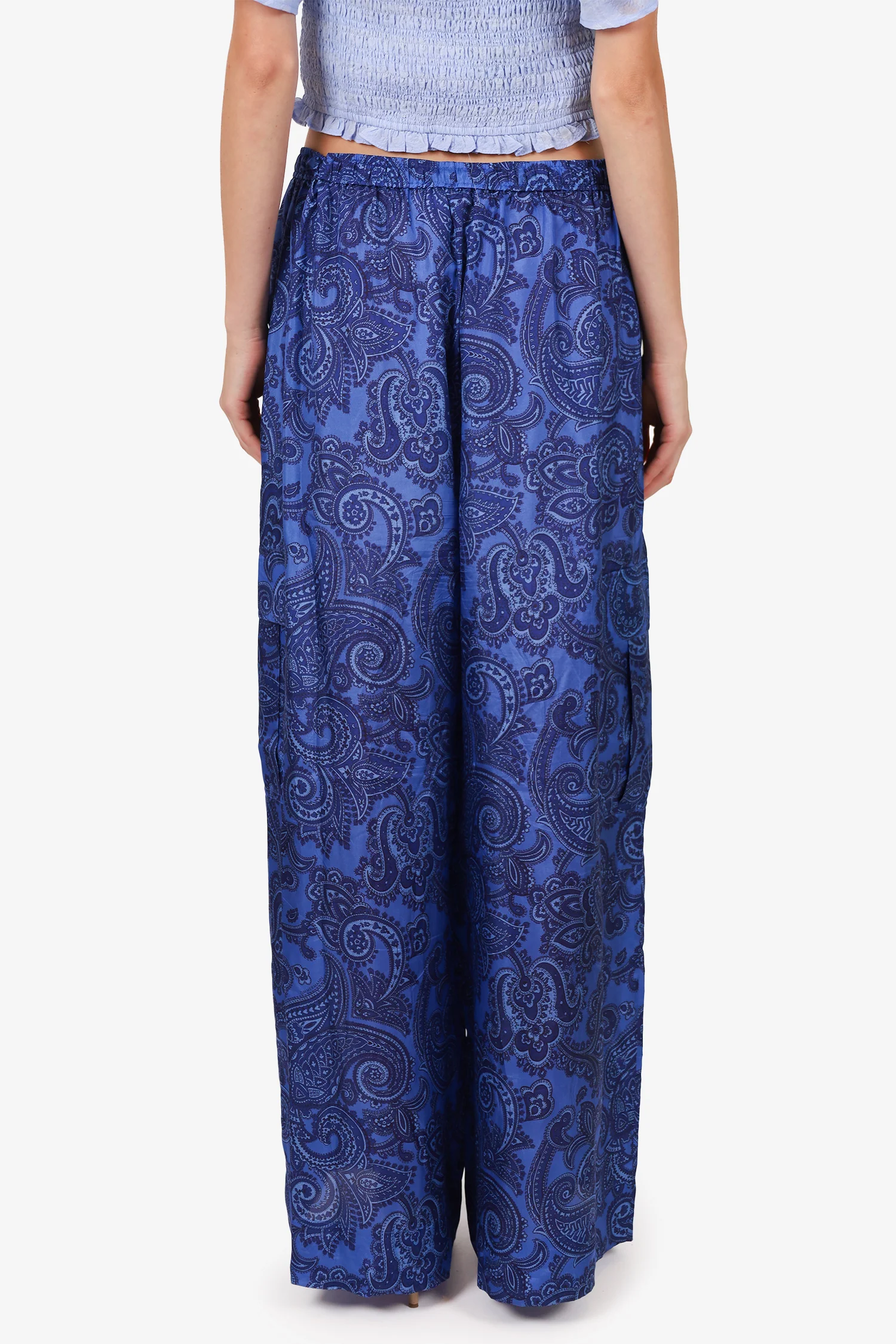 Zimmermann Blue Silk 'Ottie' Wide Leg Pants Size 4