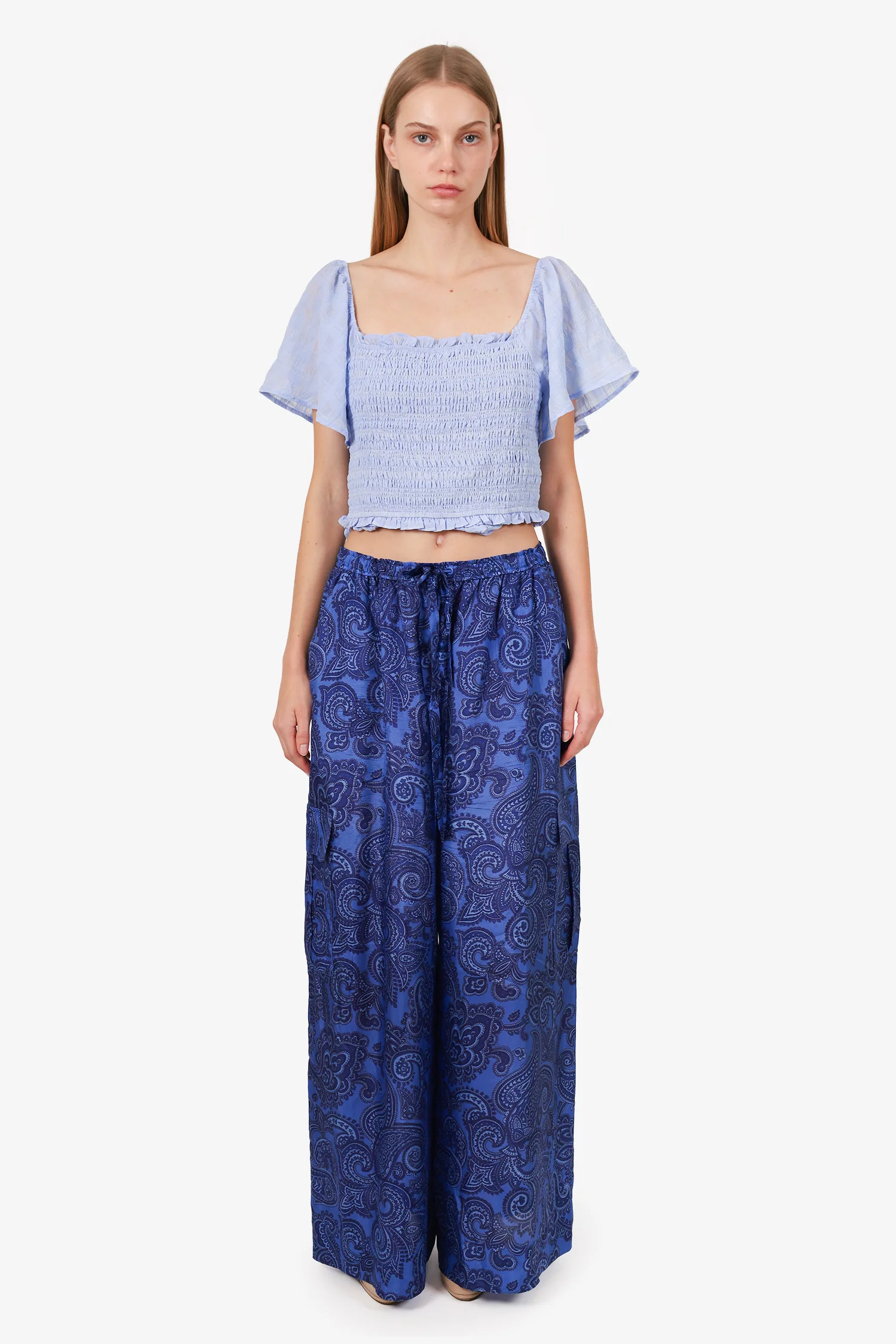 Zimmermann Blue Silk 'Ottie' Wide Leg Pants Size 4