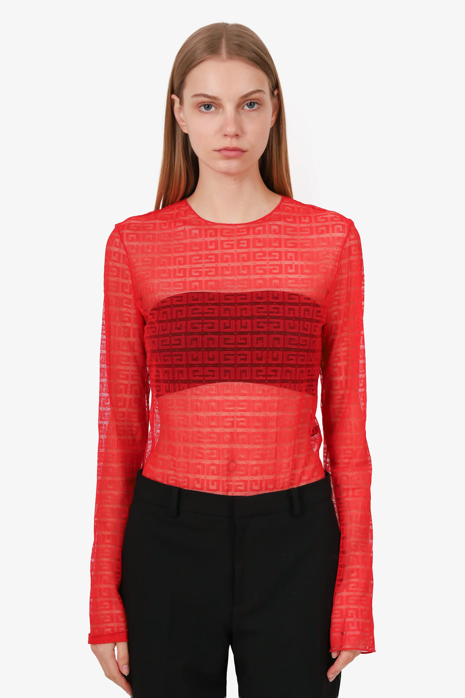 Givenchy Red 4G Lace Bodysuit Size M