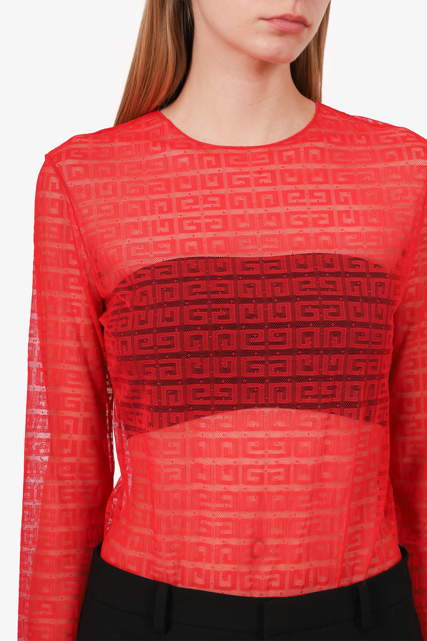 Givenchy Red 4G Lace Bodysuit Size M