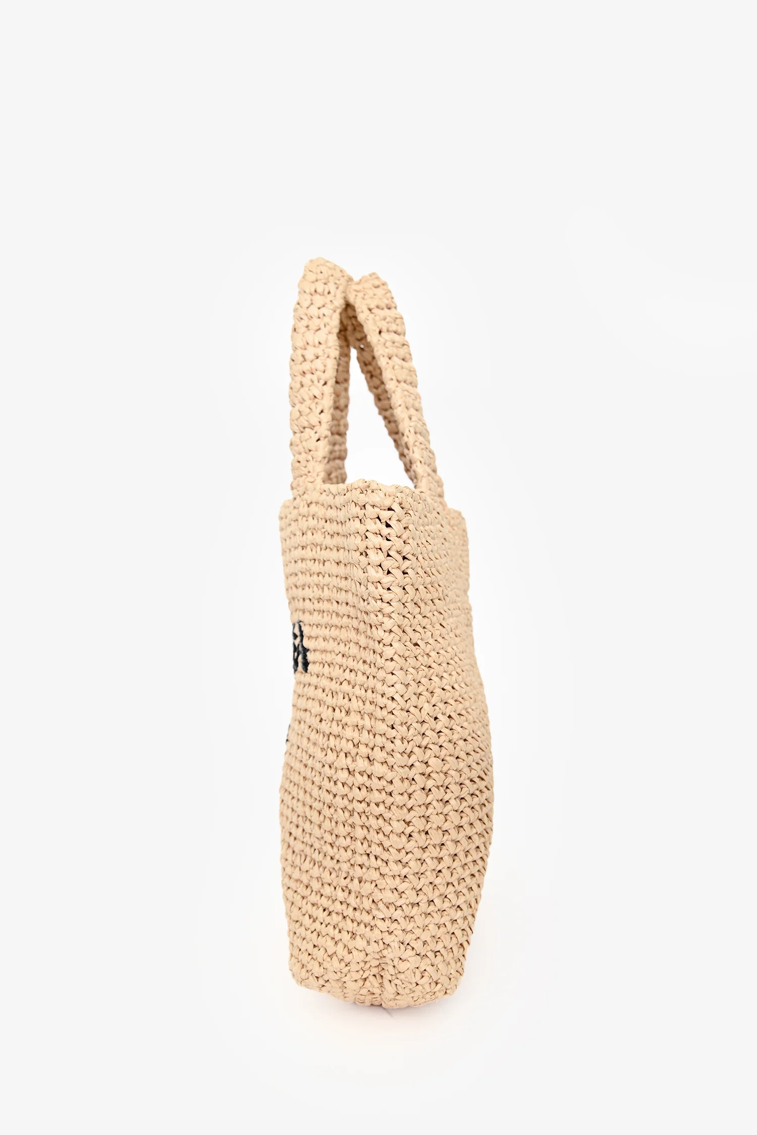 Prada Beige Raffia Logo-Embroidered Crochet Small Tote Bag