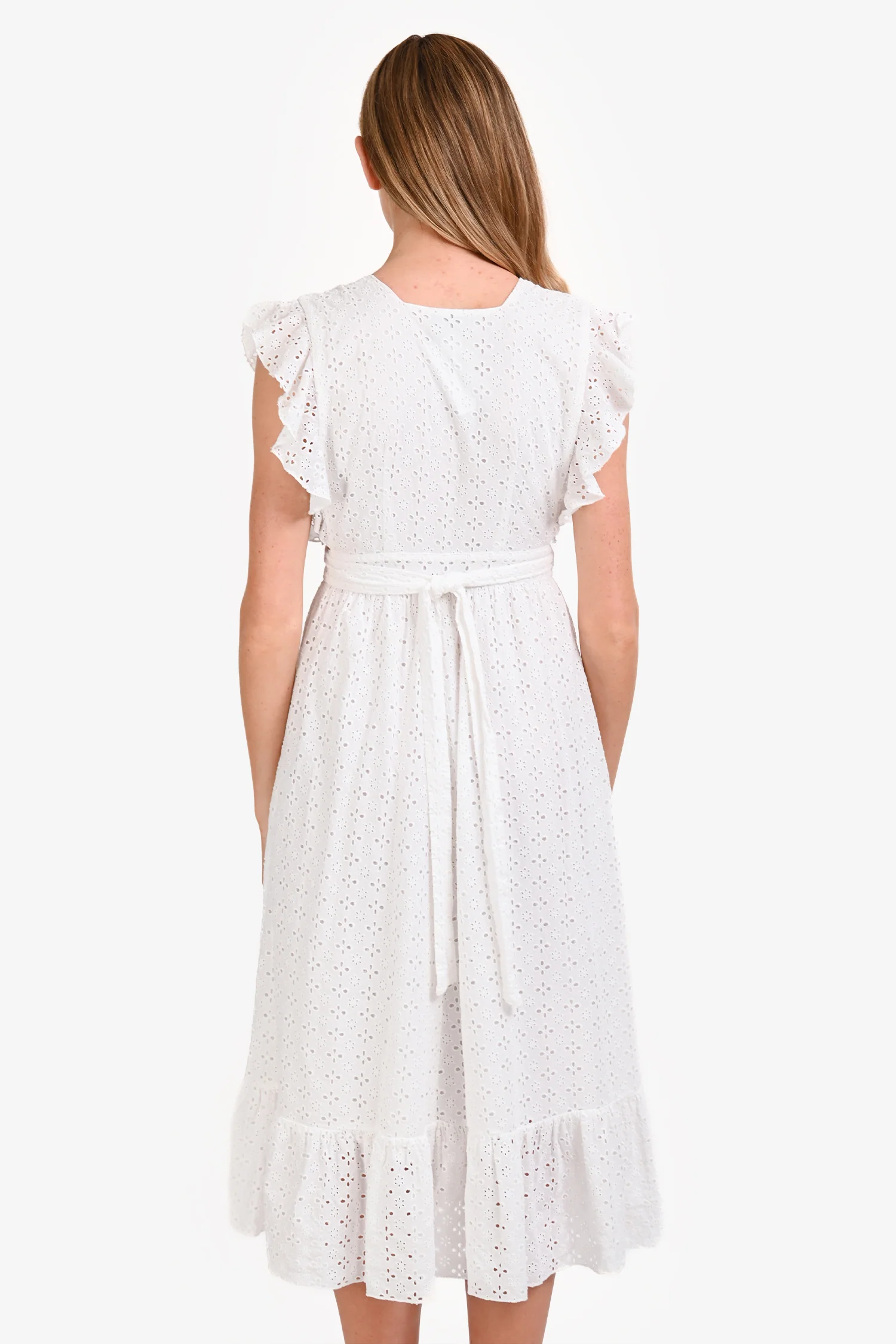 Majorelle White Eyelet Ruffle Sleeveless Wrap Midi Dress Size M