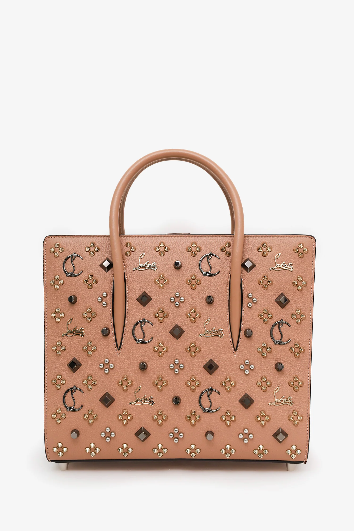 Christian Louboutin Blush Studded Leather Medium Paloma Top Handle With Strap