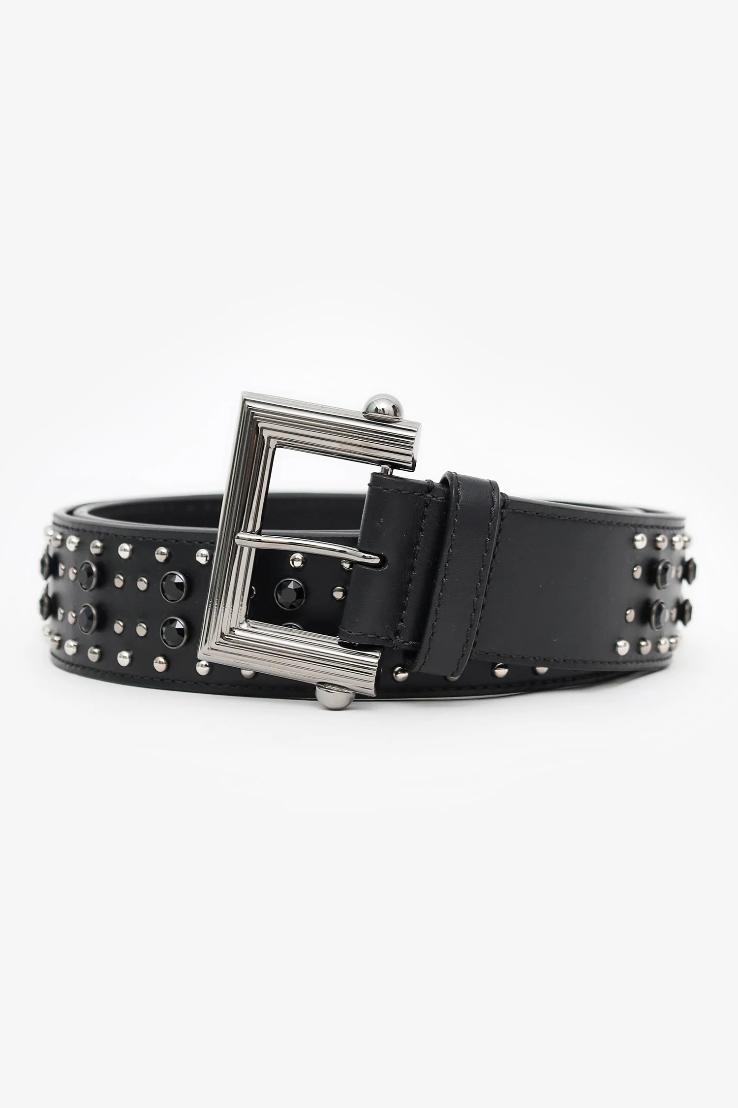 Versace Black Leather Studded Belt Size 39
