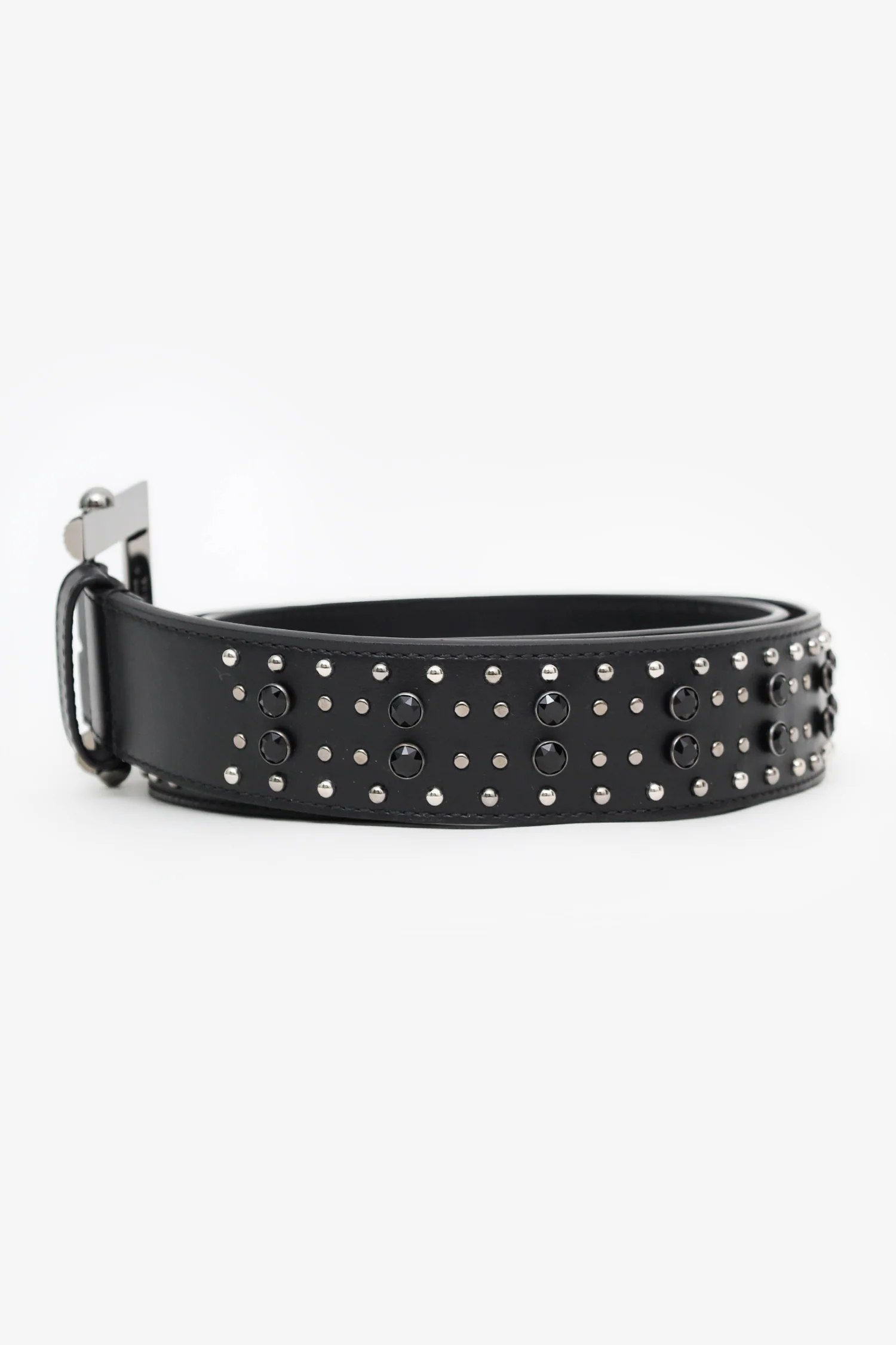 Versace Black Leather Studded Belt Size 39