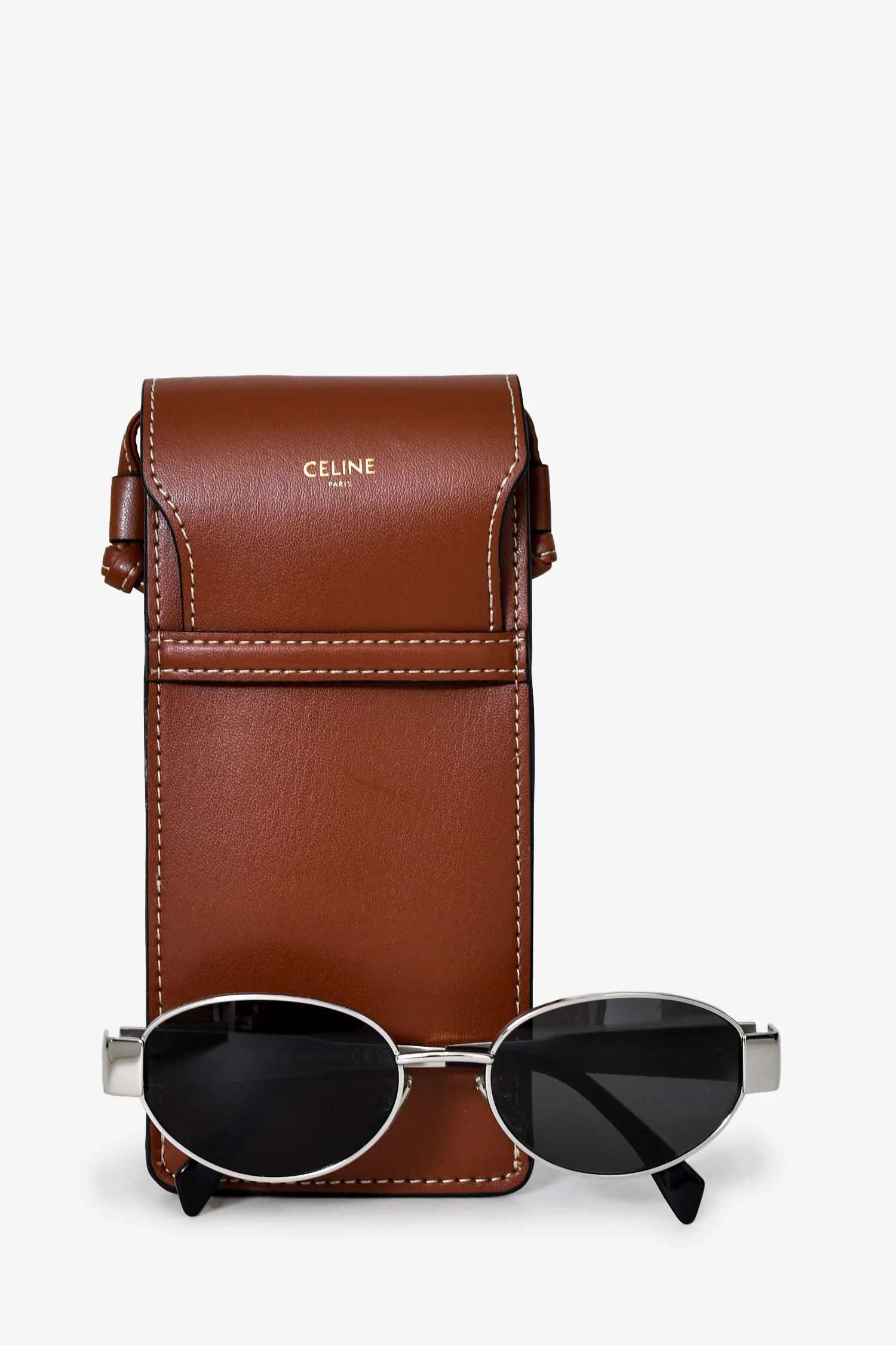 Celine Silver Metal Triomphe 01 Oval Sunglasses