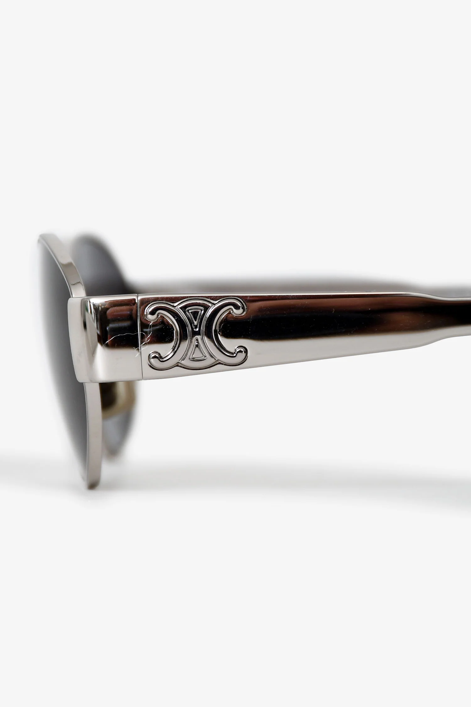 Celine Silver Metal Triomphe 01 Oval Sunglasses