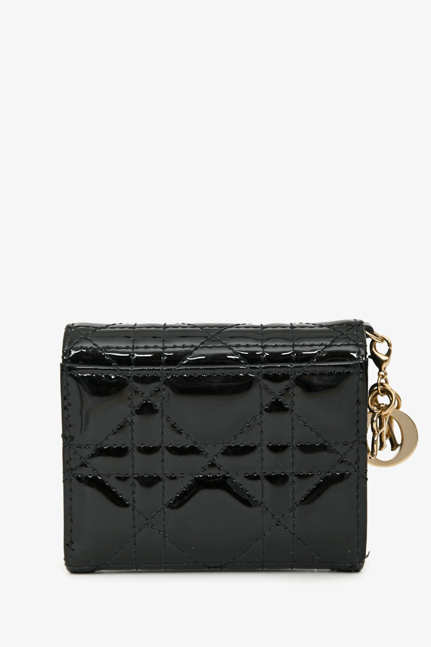 Christian Dior 2022 Black Patent Lotus Trifold Wallet