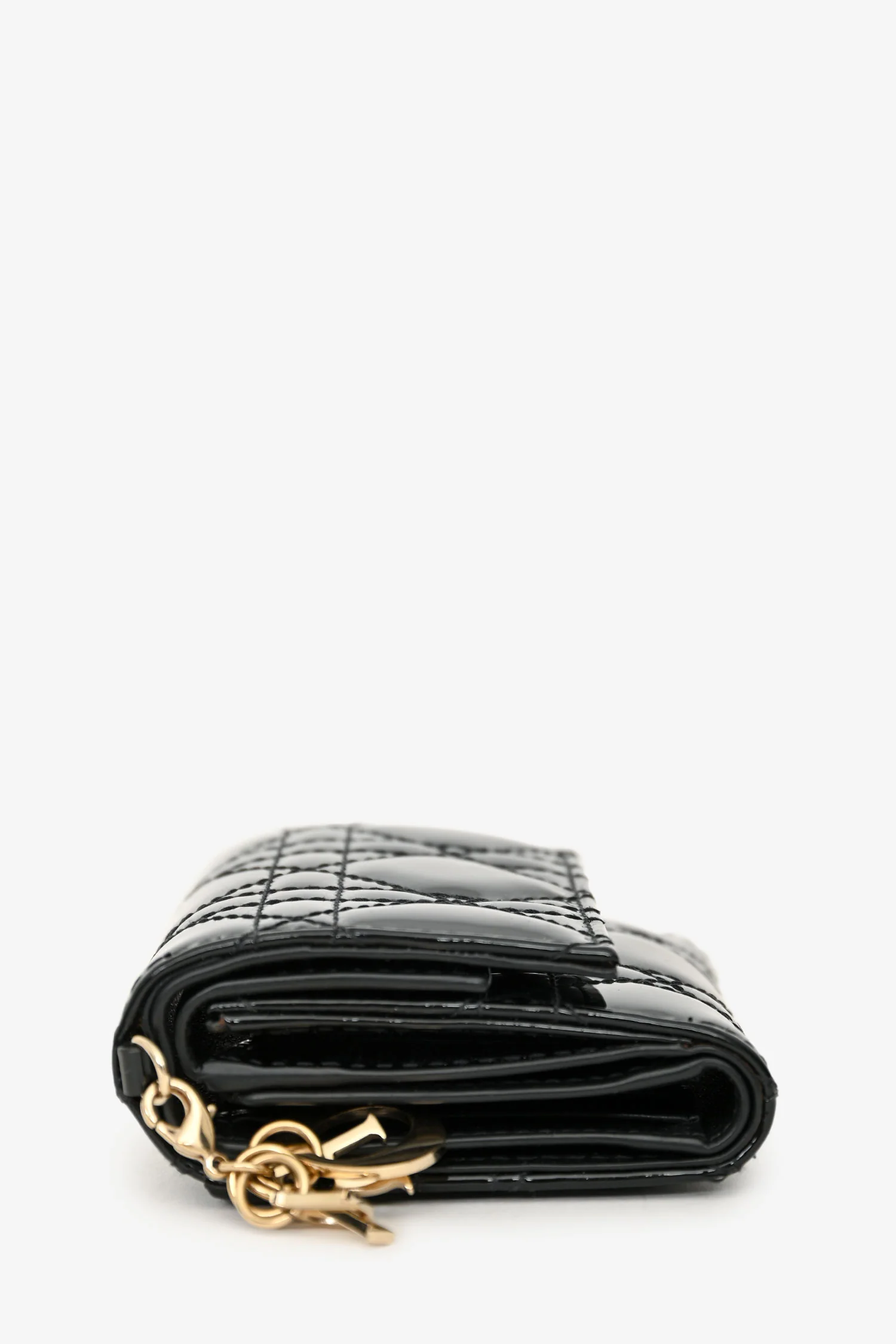 Christian Dior 2022 Black Patent Lotus Trifold Wallet