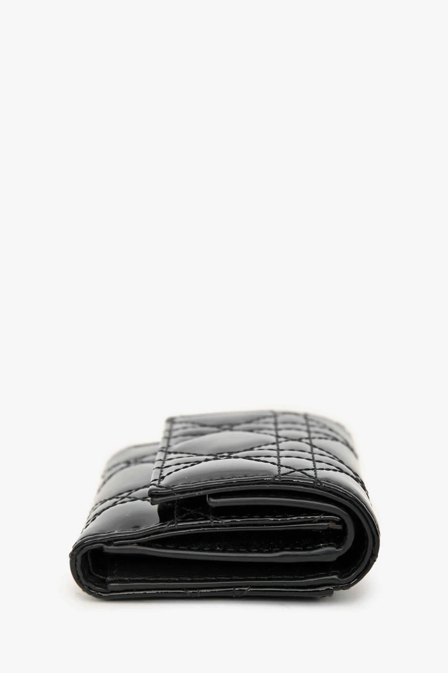 Christian Dior 2022 Black Patent Lotus Trifold Wallet