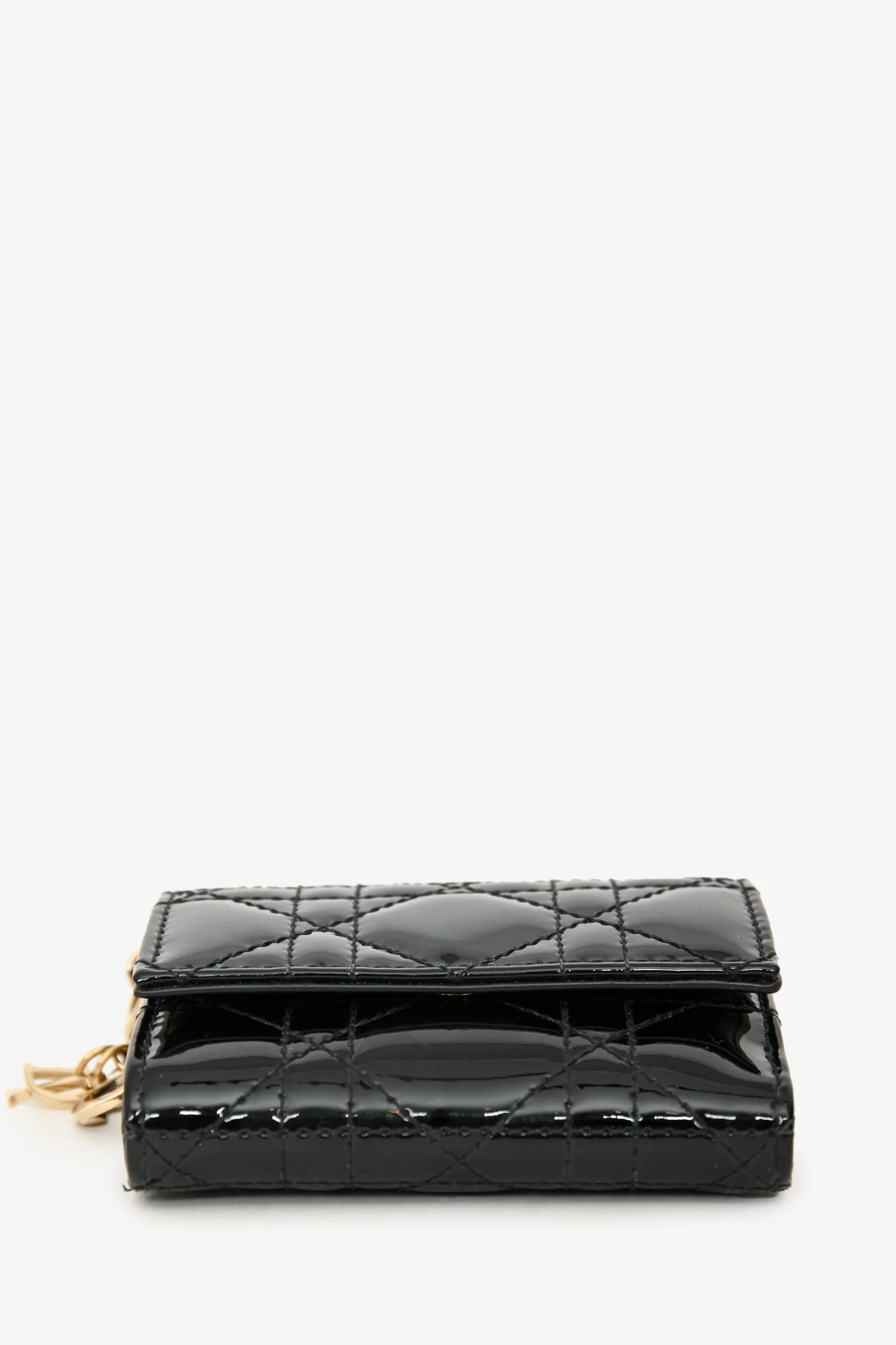 Christian Dior 2022 Black Patent Lotus Trifold Wallet