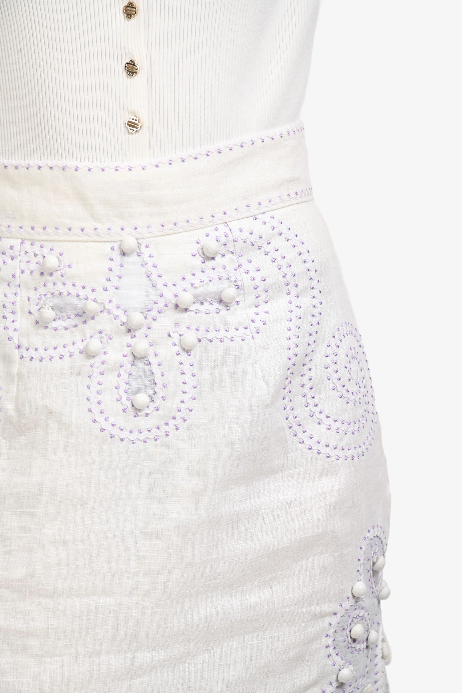 Zimmerman White/Purple Linen Embroidered Maxi Skirt Size 2