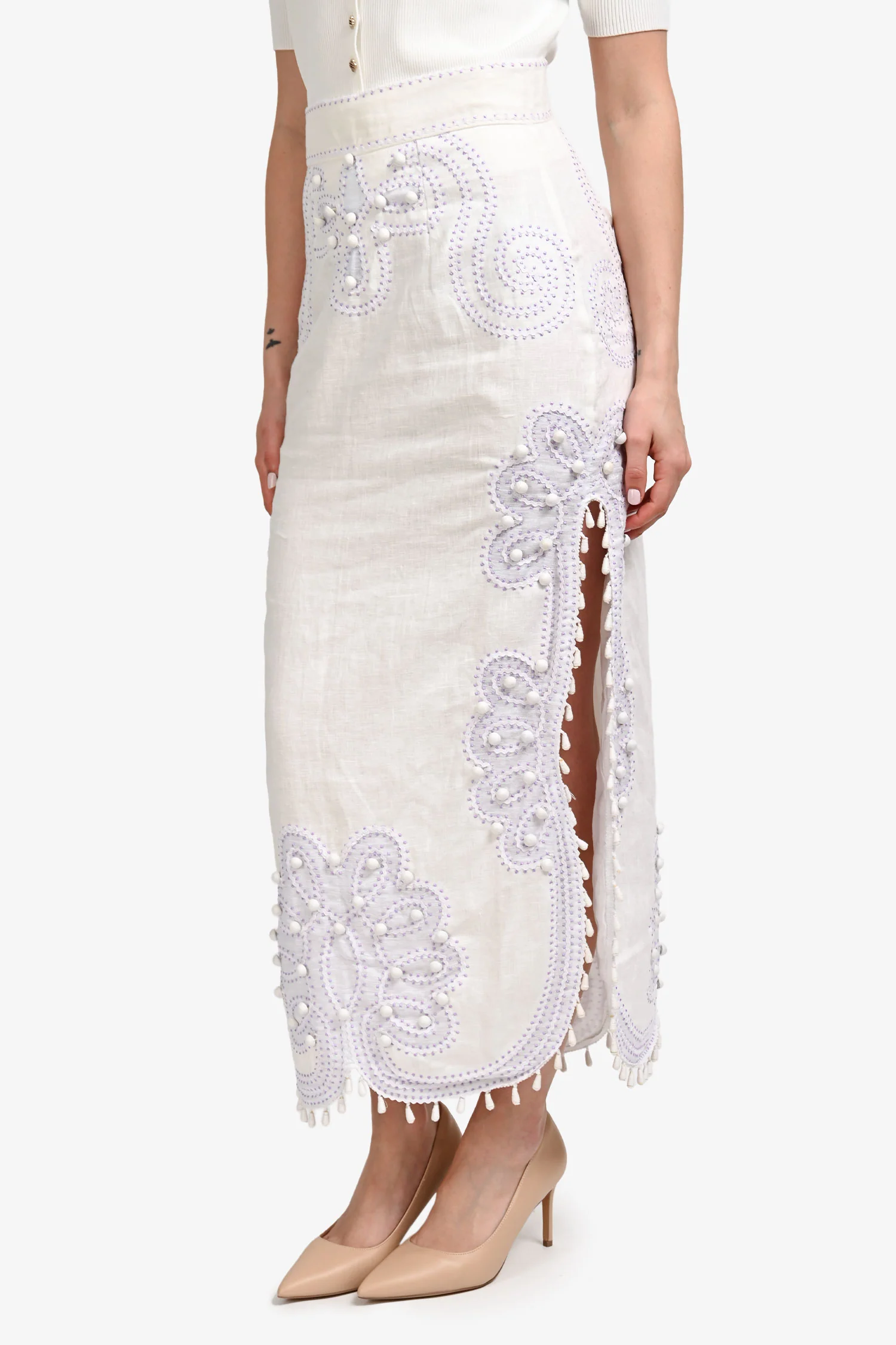 Zimmerman White/Purple Linen Embroidered Maxi Skirt Size 2