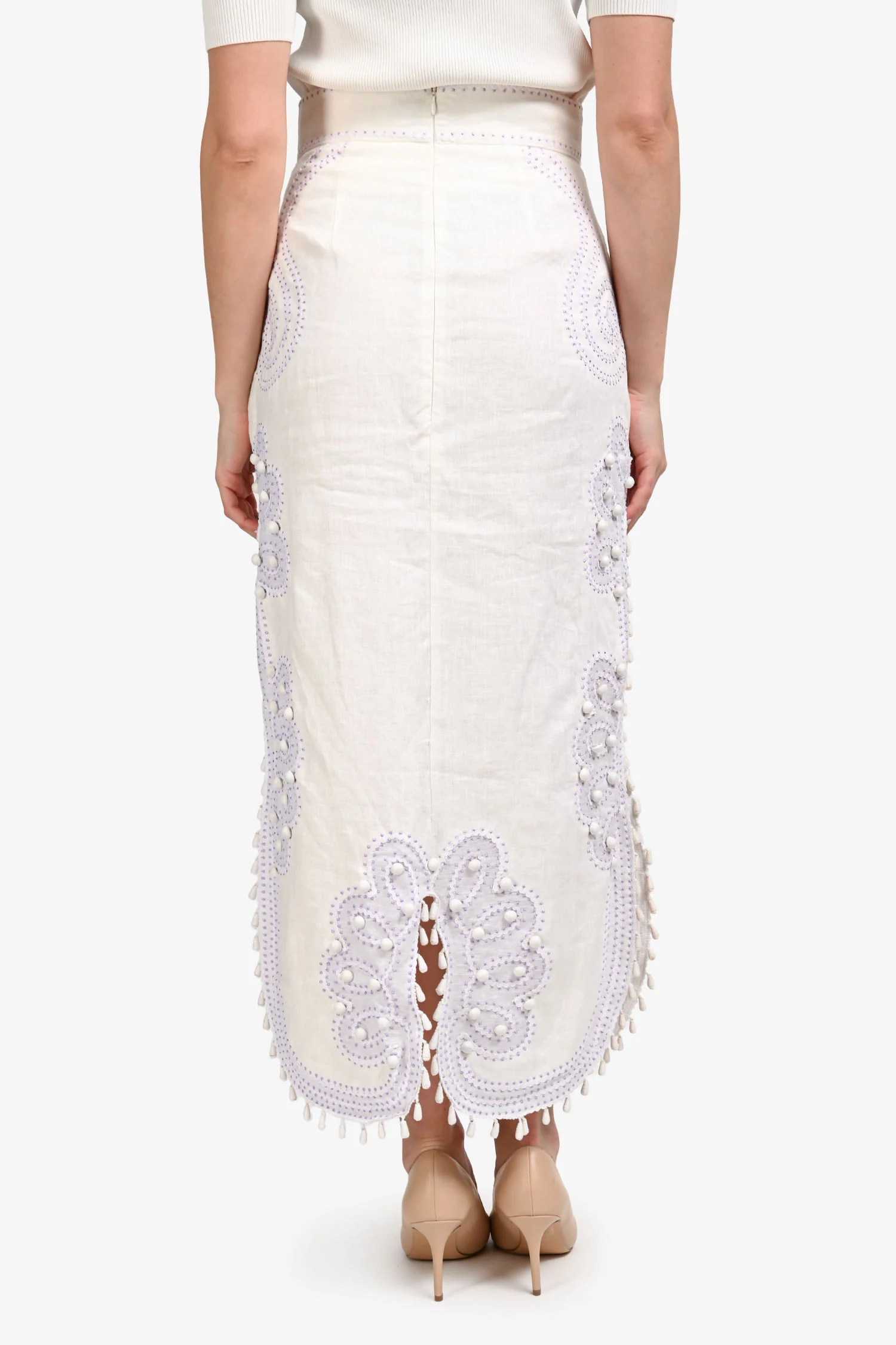 Zimmerman White/Purple Linen Embroidered Maxi Skirt Size 2