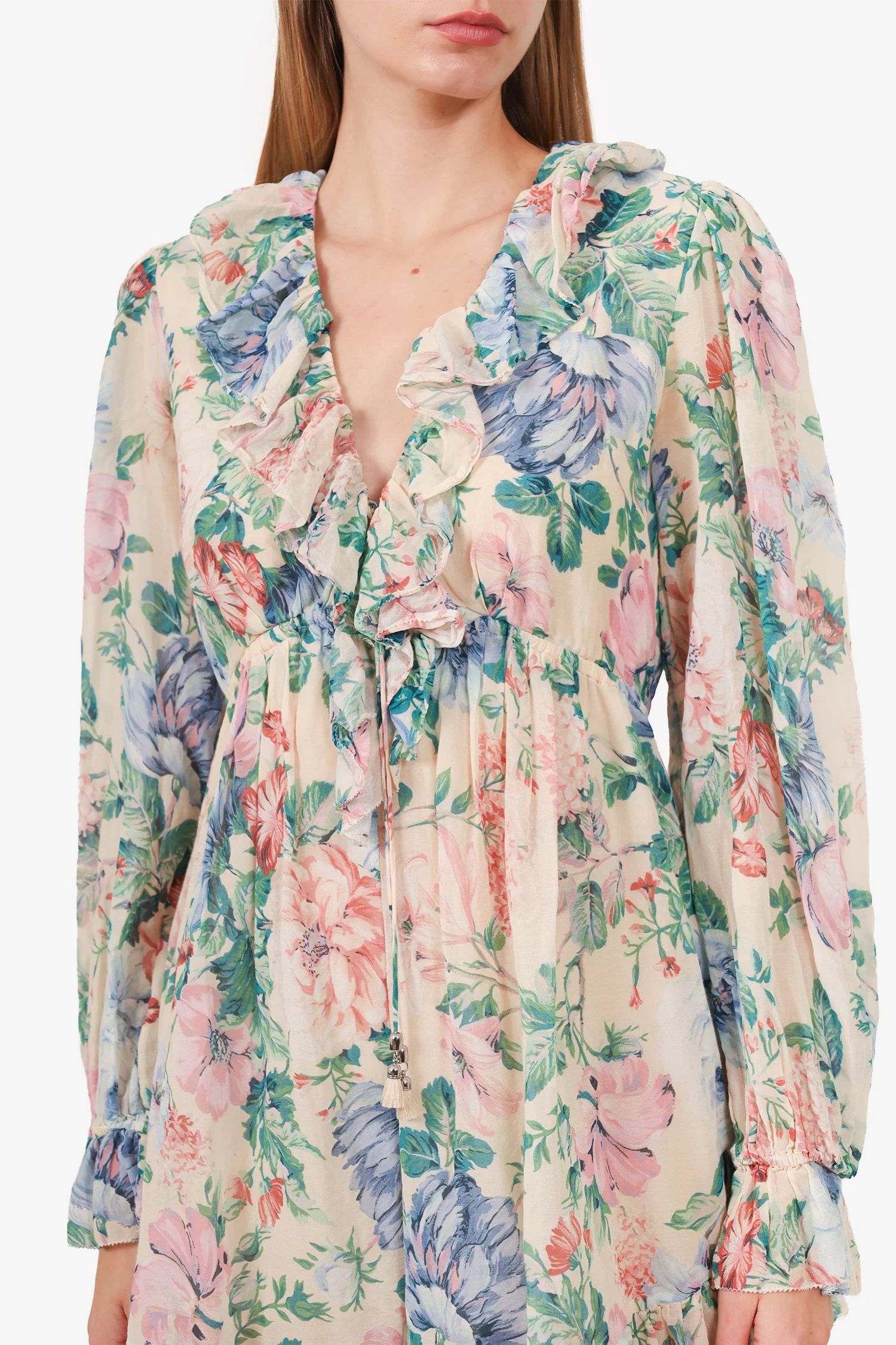 Zimmermann Floral Printed V-Neck Ruffled Mini Dress Size 3
