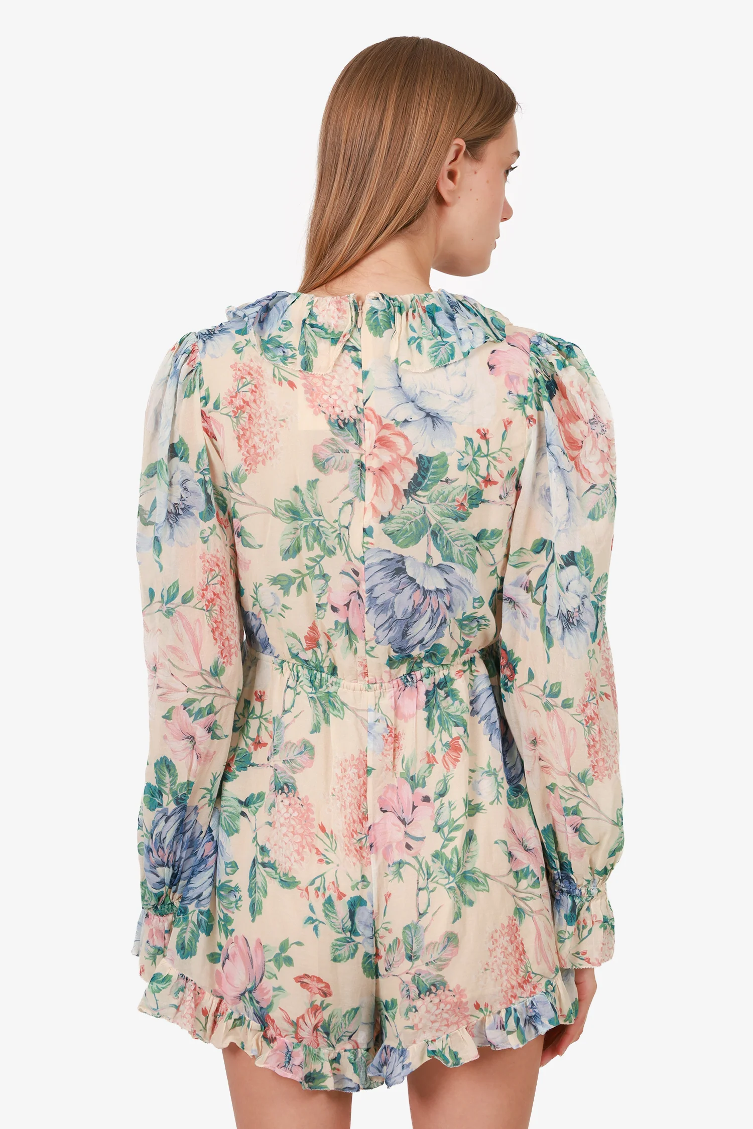 Zimmermann Floral Printed V-Neck Ruffled Mini Dress Size 3