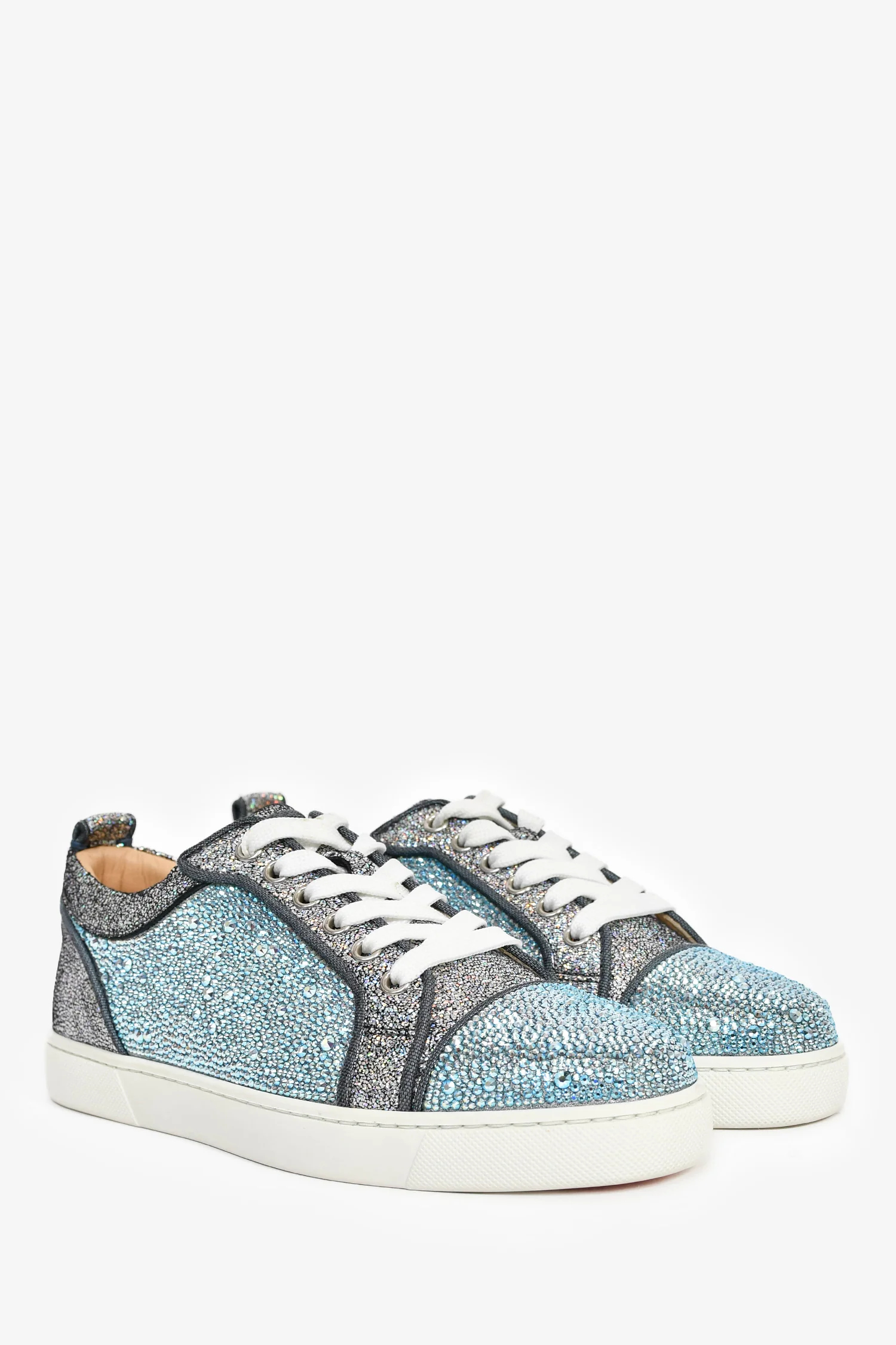 Christian Louboutin Silver/Blue Embellished 'Louis Junior' Sneakers Size 37