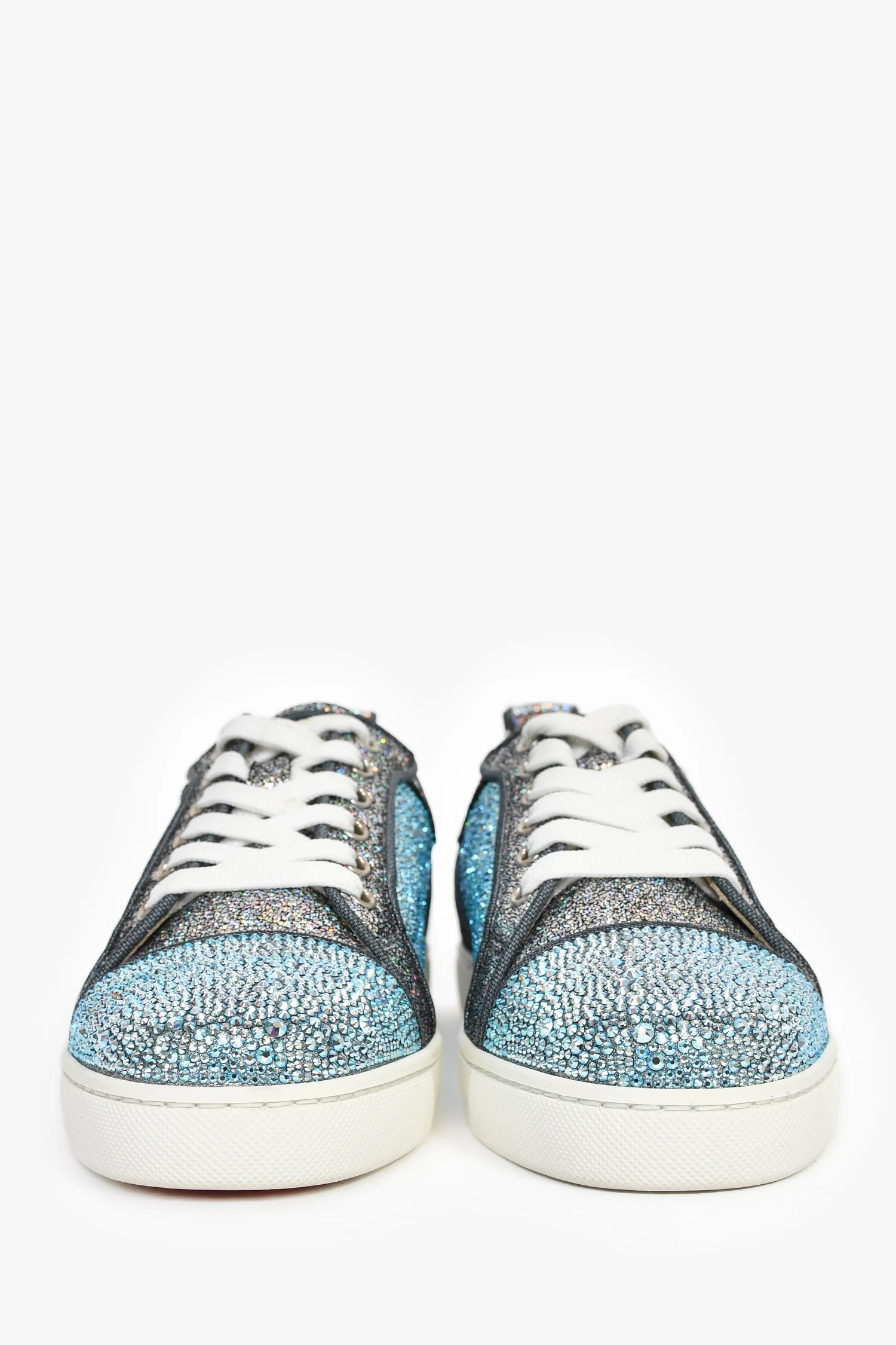 Christian Louboutin Silver/Blue Embellished 'Louis Junior' Sneakers Size 37