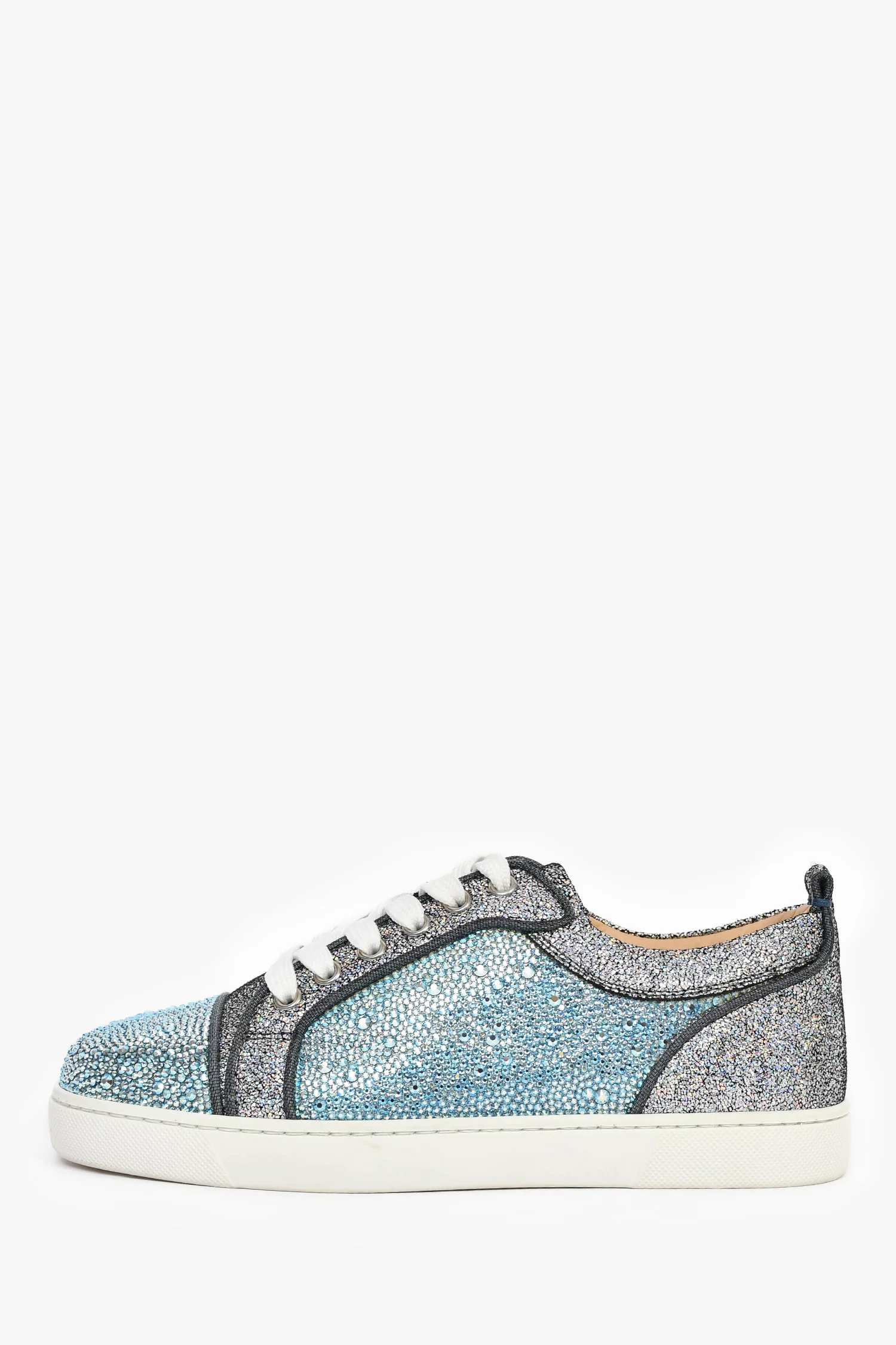 Christian Louboutin Silver/Blue Embellished 'Louis Junior' Sneakers Size 37