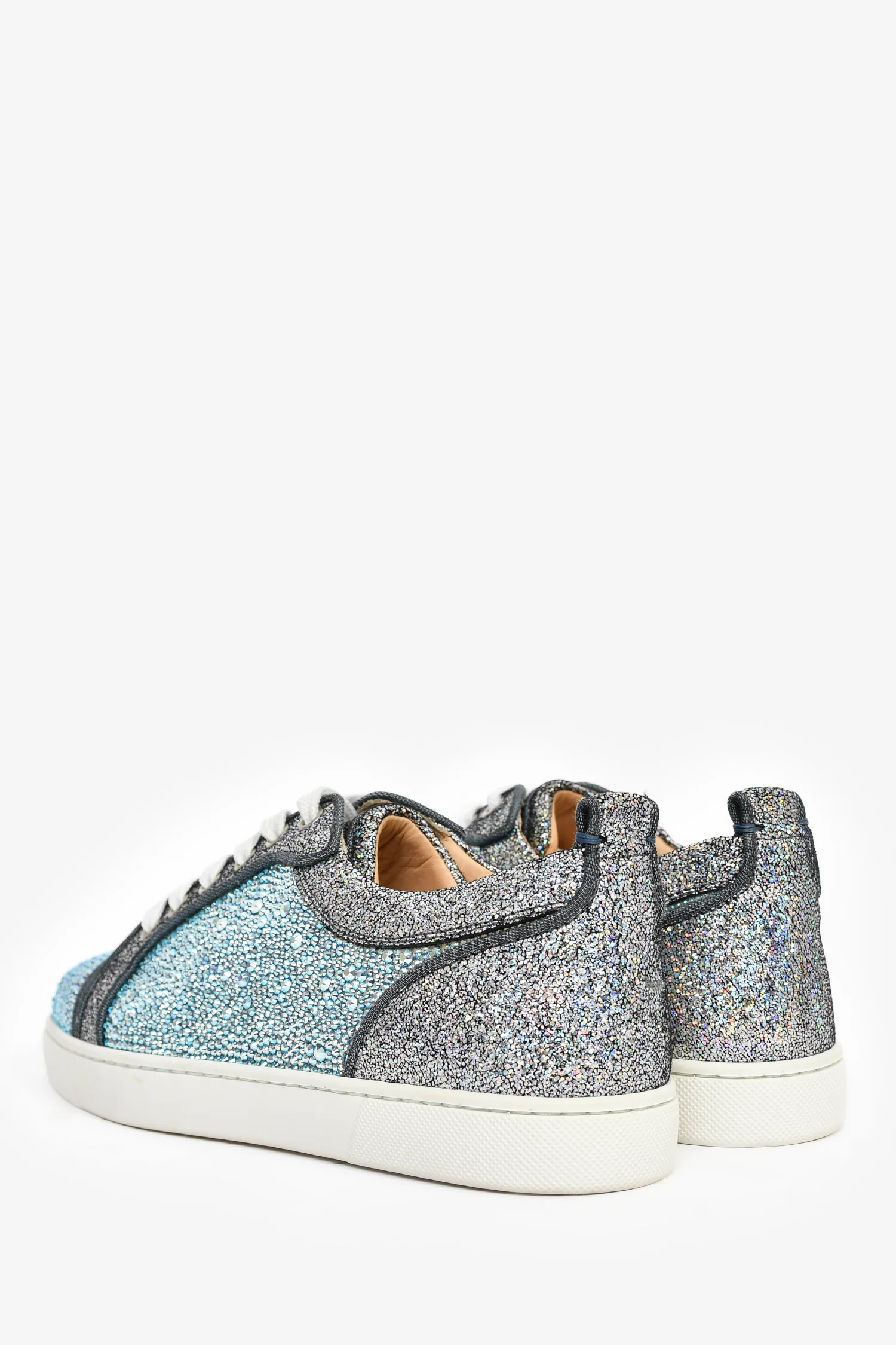 Christian Louboutin Silver/Blue Embellished 'Louis Junior' Sneakers Size 37