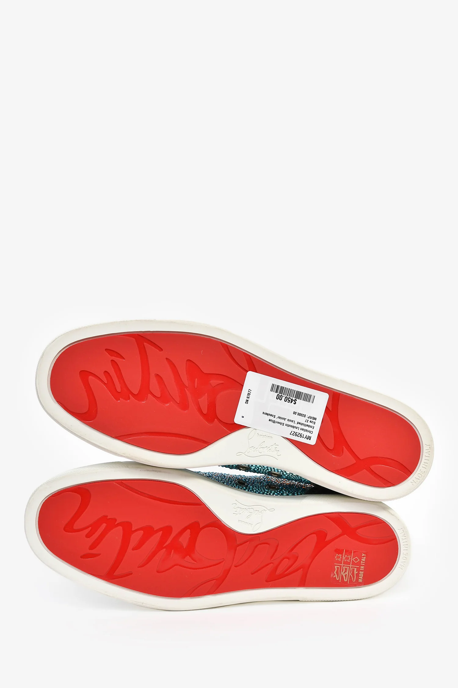 Christian Louboutin Silver/Blue Embellished 'Louis Junior' Sneakers Size 37