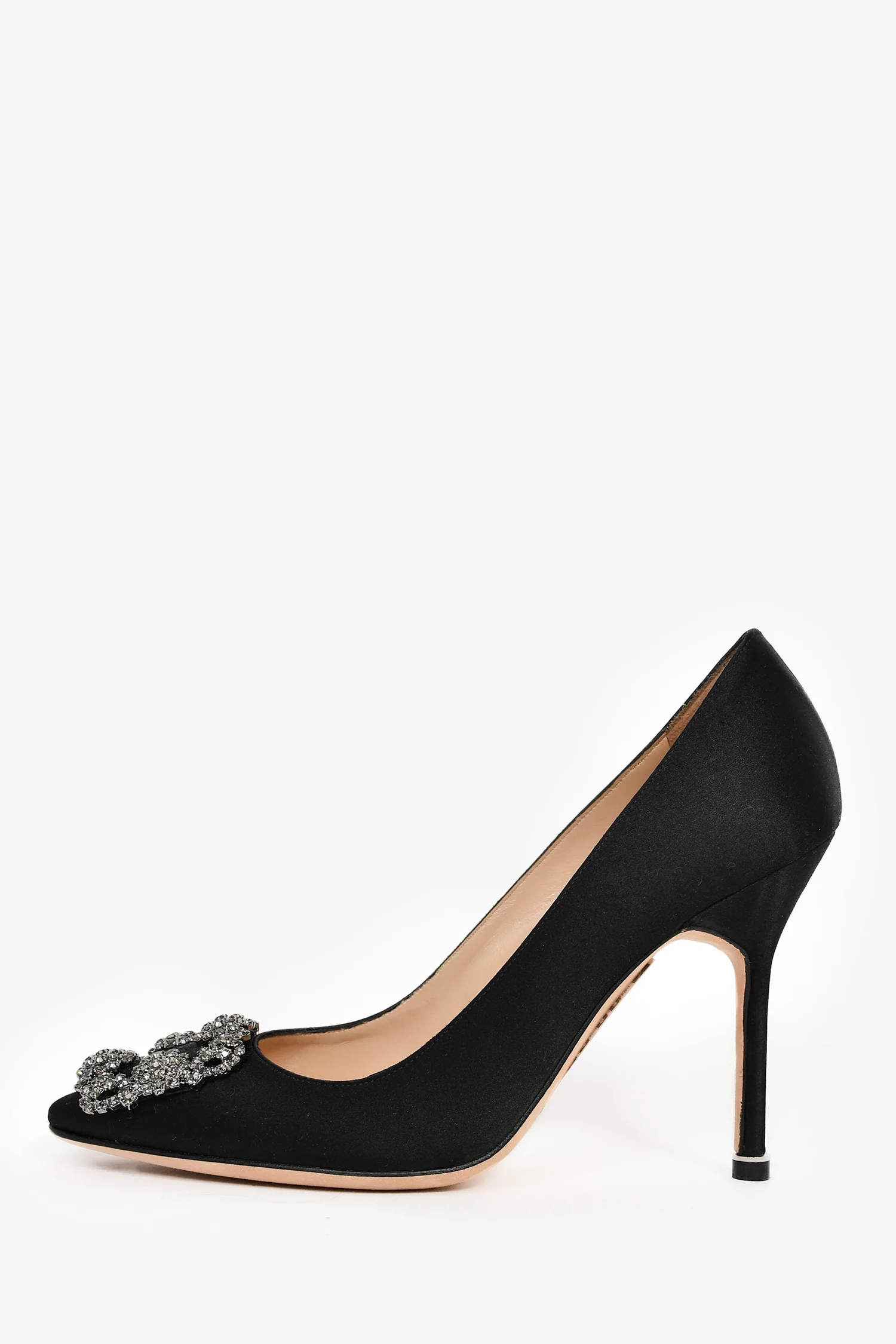Manolo Blahnik Black Satin Embellished Hangisi Heels Size 37.5