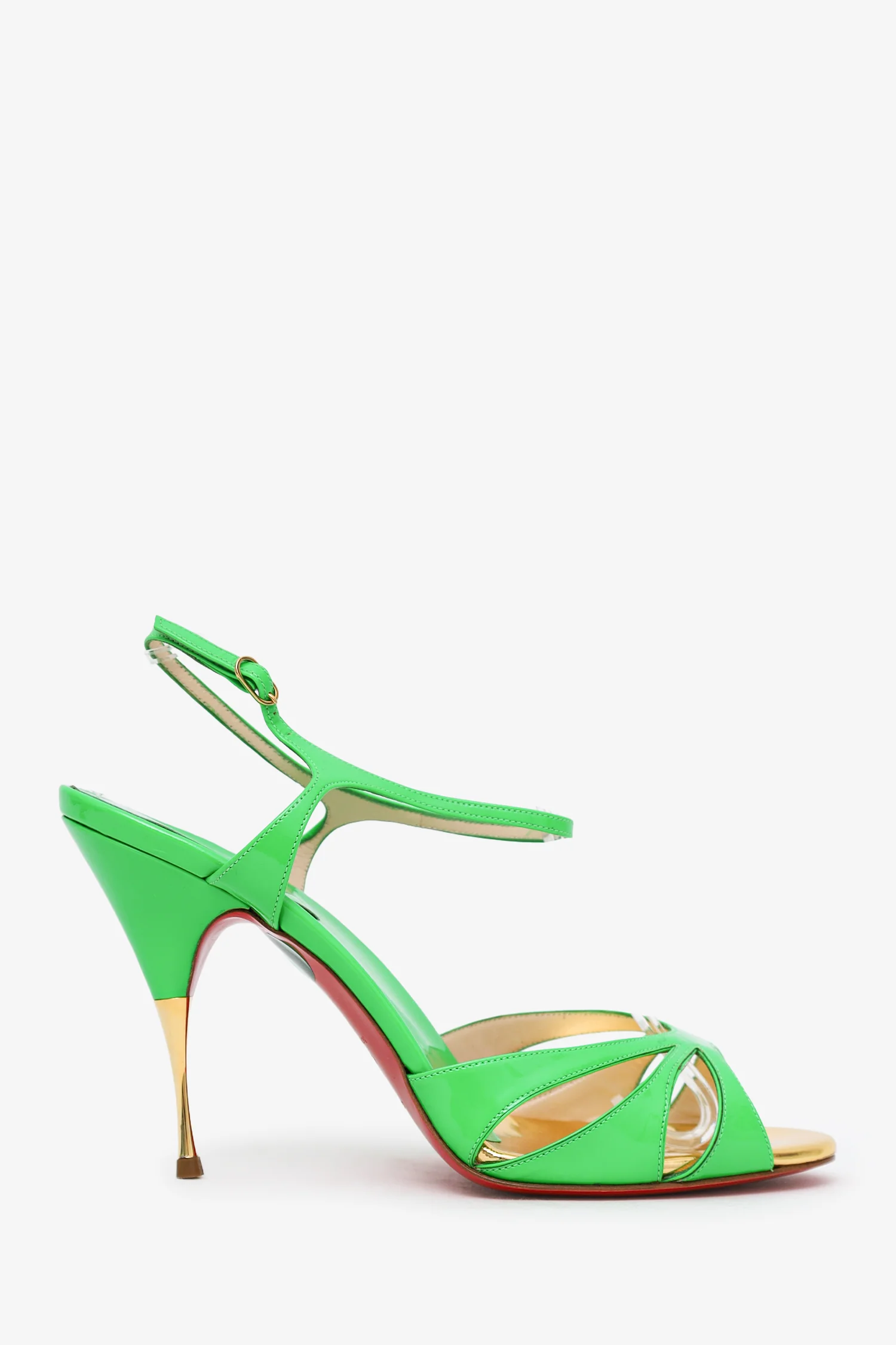 Christian Louboutin Green/Gold Patent Leather Heeled Sandals Size 40