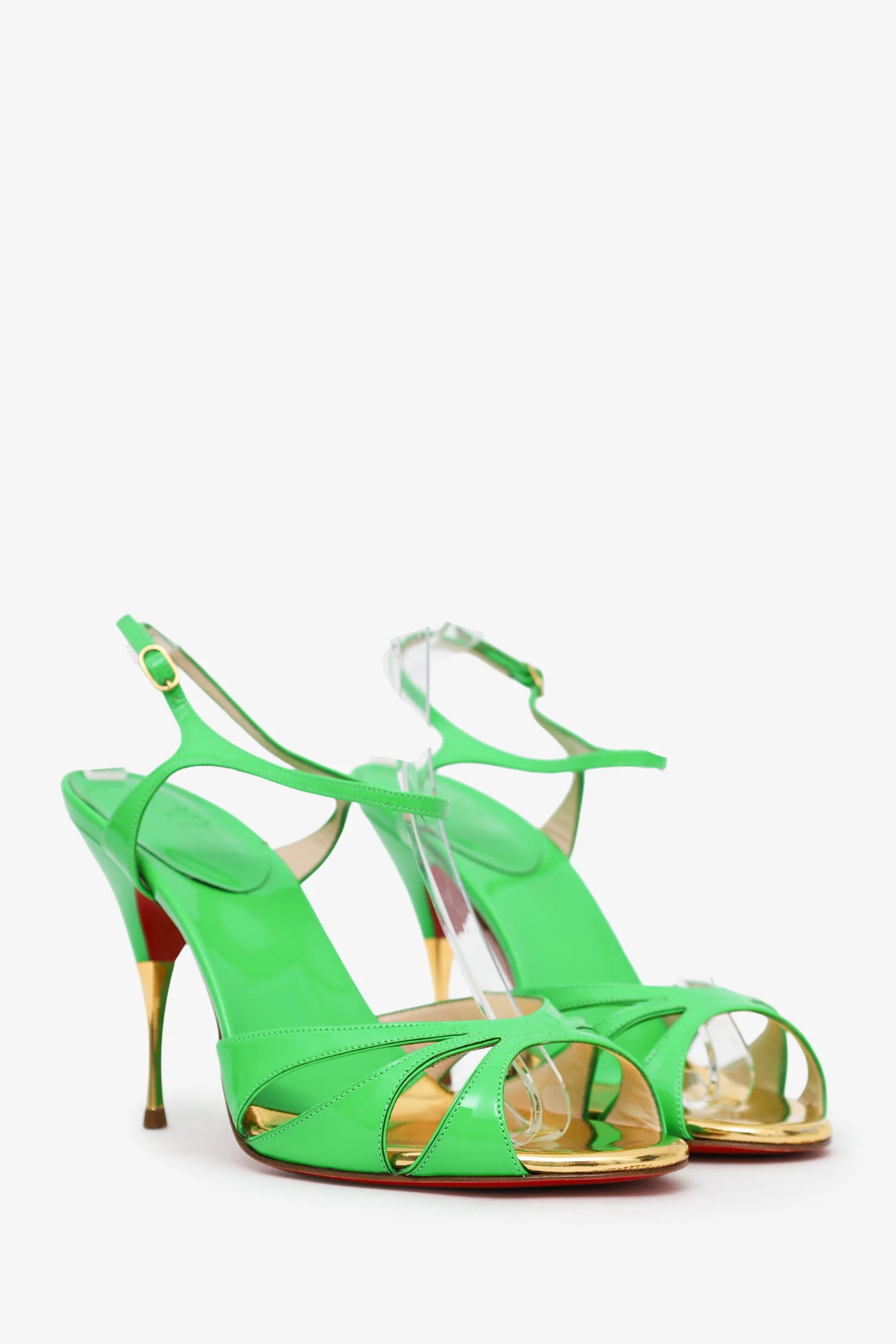 Christian Louboutin Green/Gold Patent Leather Heeled Sandals Size 40