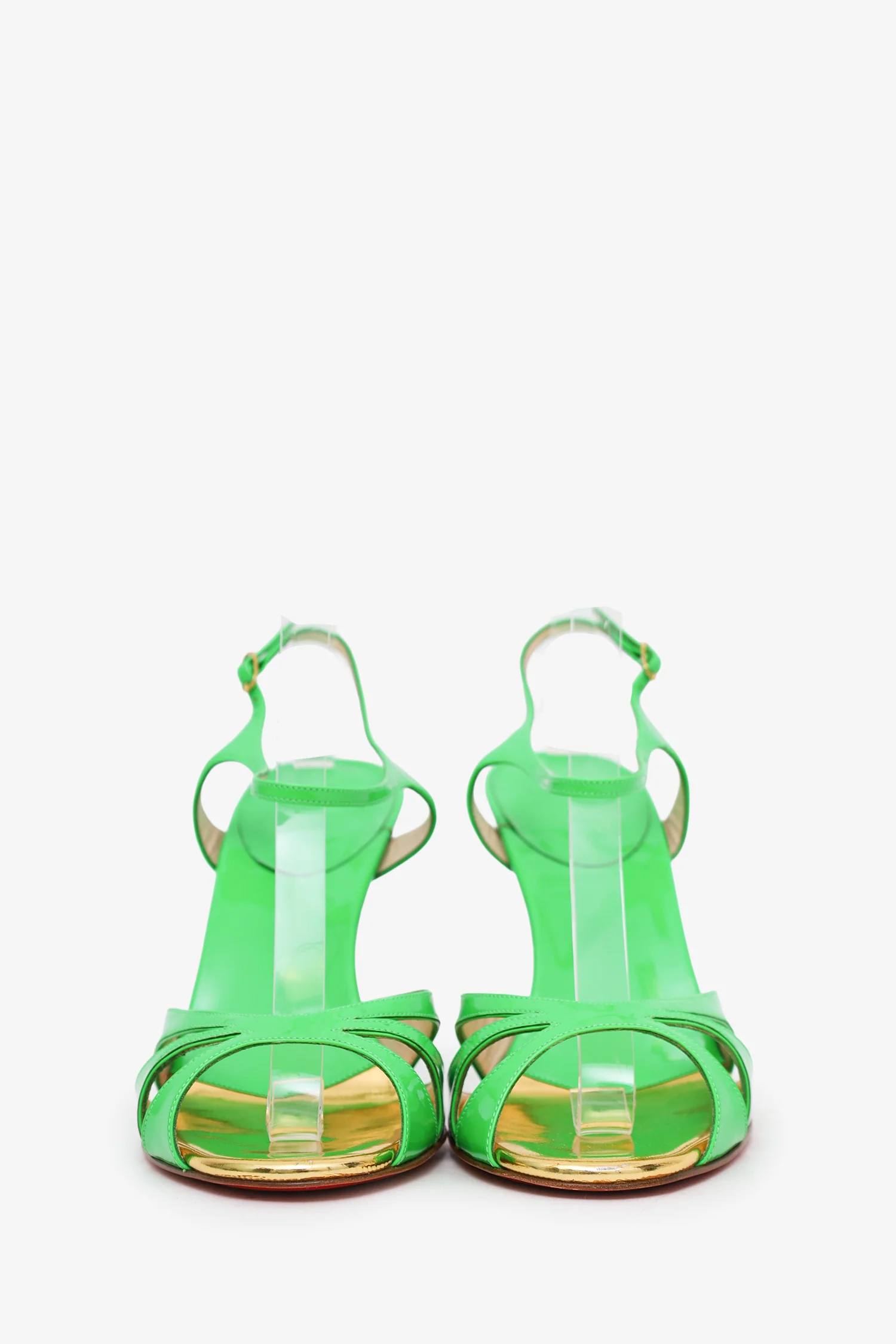 Christian Louboutin Green/Gold Patent Leather Heeled Sandals Size 40