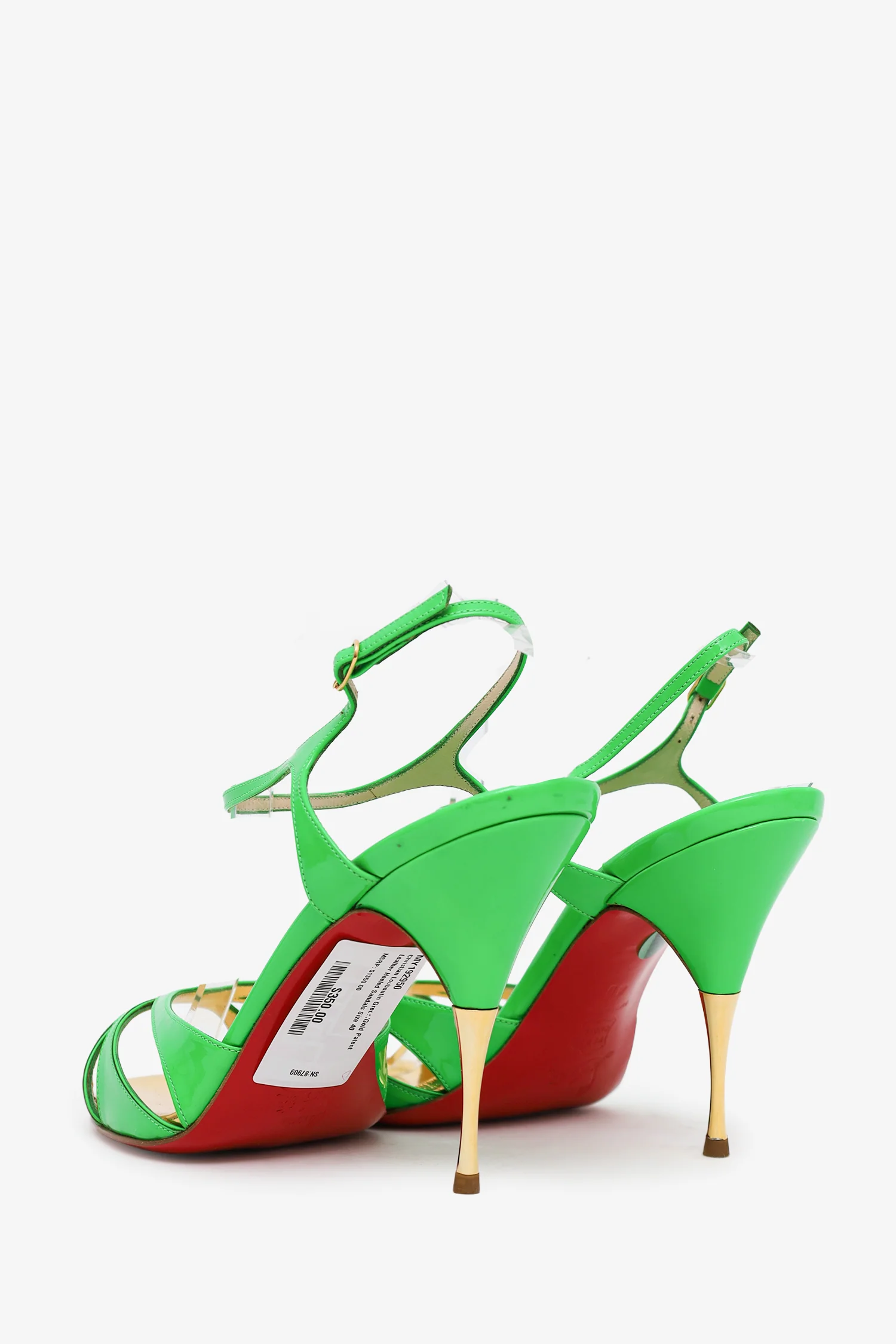 Christian Louboutin Green/Gold Patent Leather Heeled Sandals Size 40