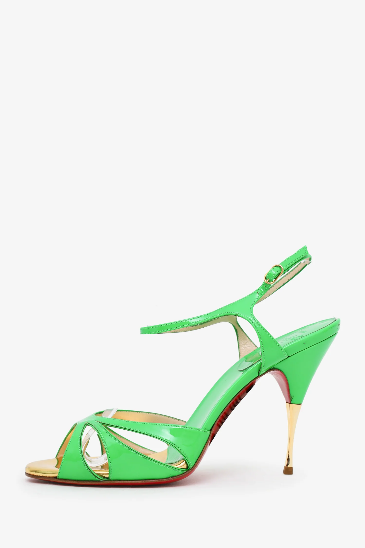 Christian Louboutin Green/Gold Patent Leather Heeled Sandals Size 40