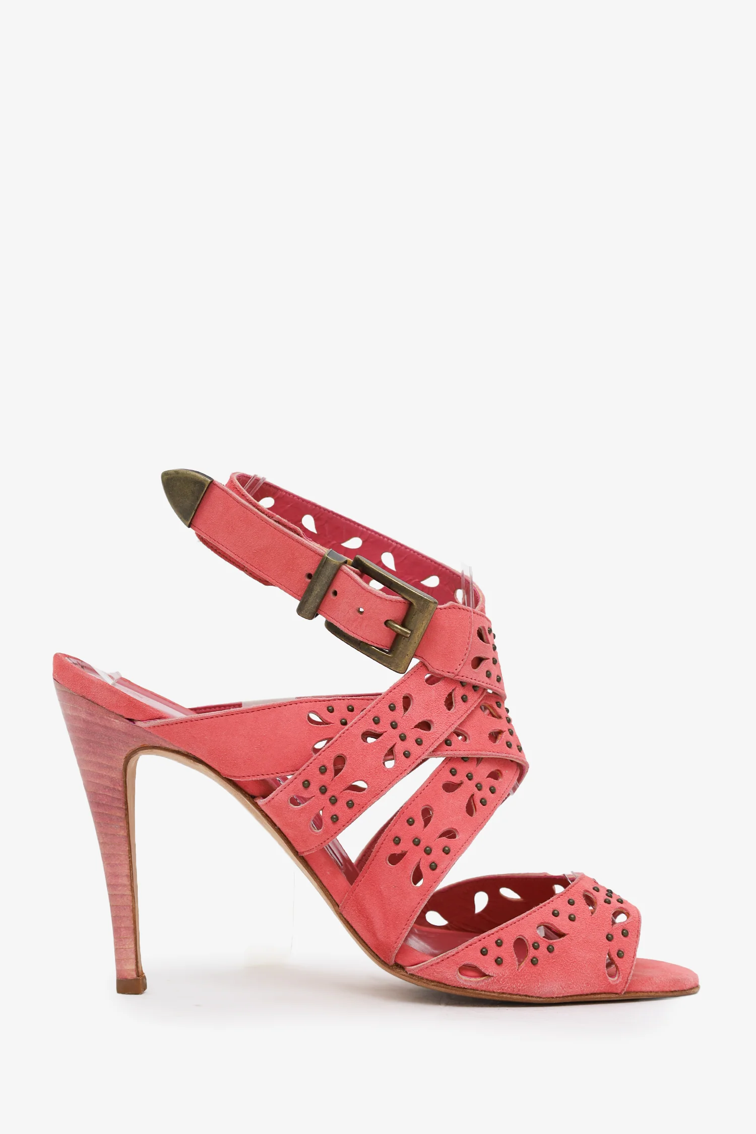 Manolo Blahnik Pink Suede Strappy Heeled Sandals Size 40