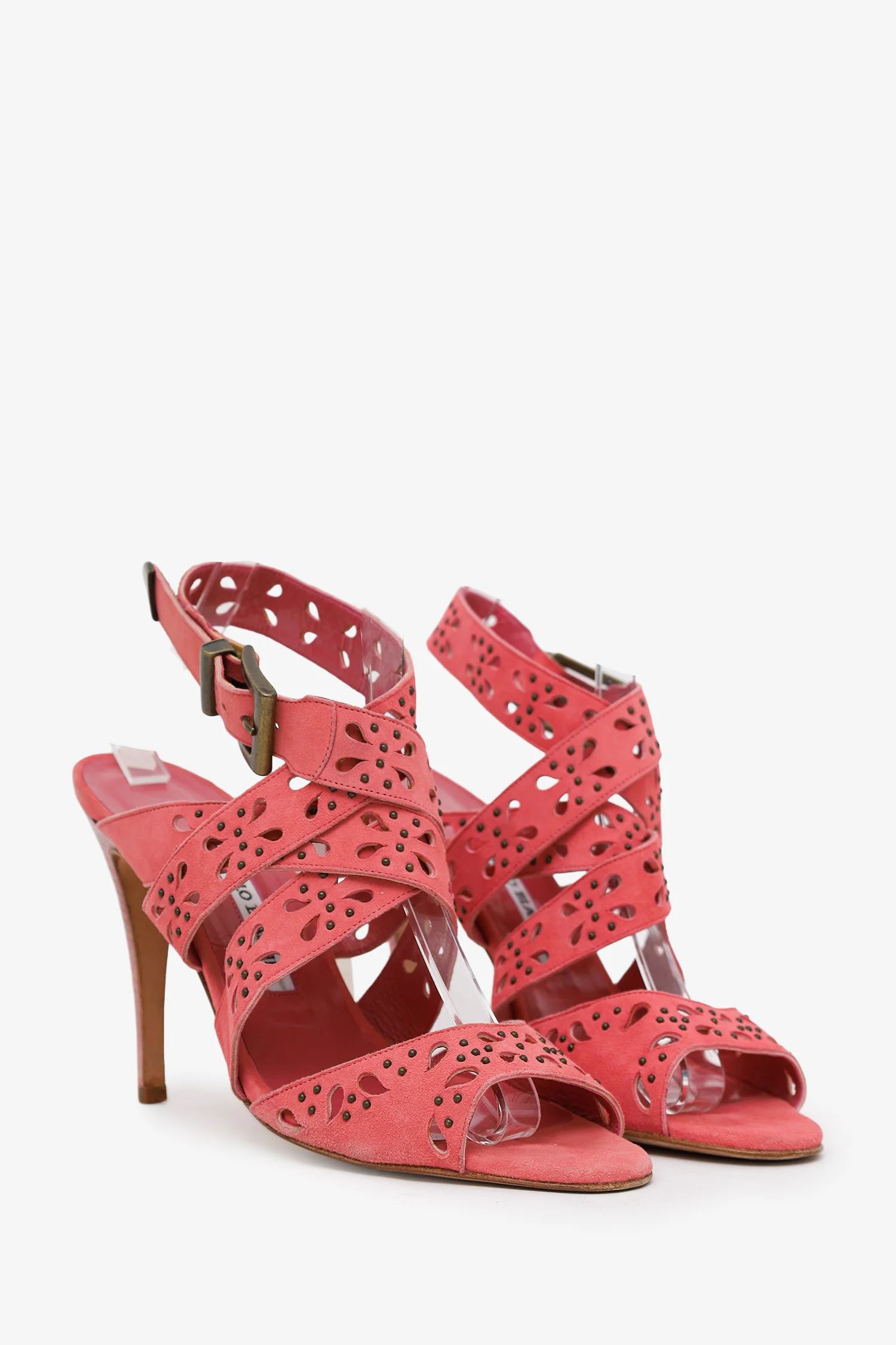 Manolo Blahnik Pink Suede Strappy Heeled Sandals Size 40