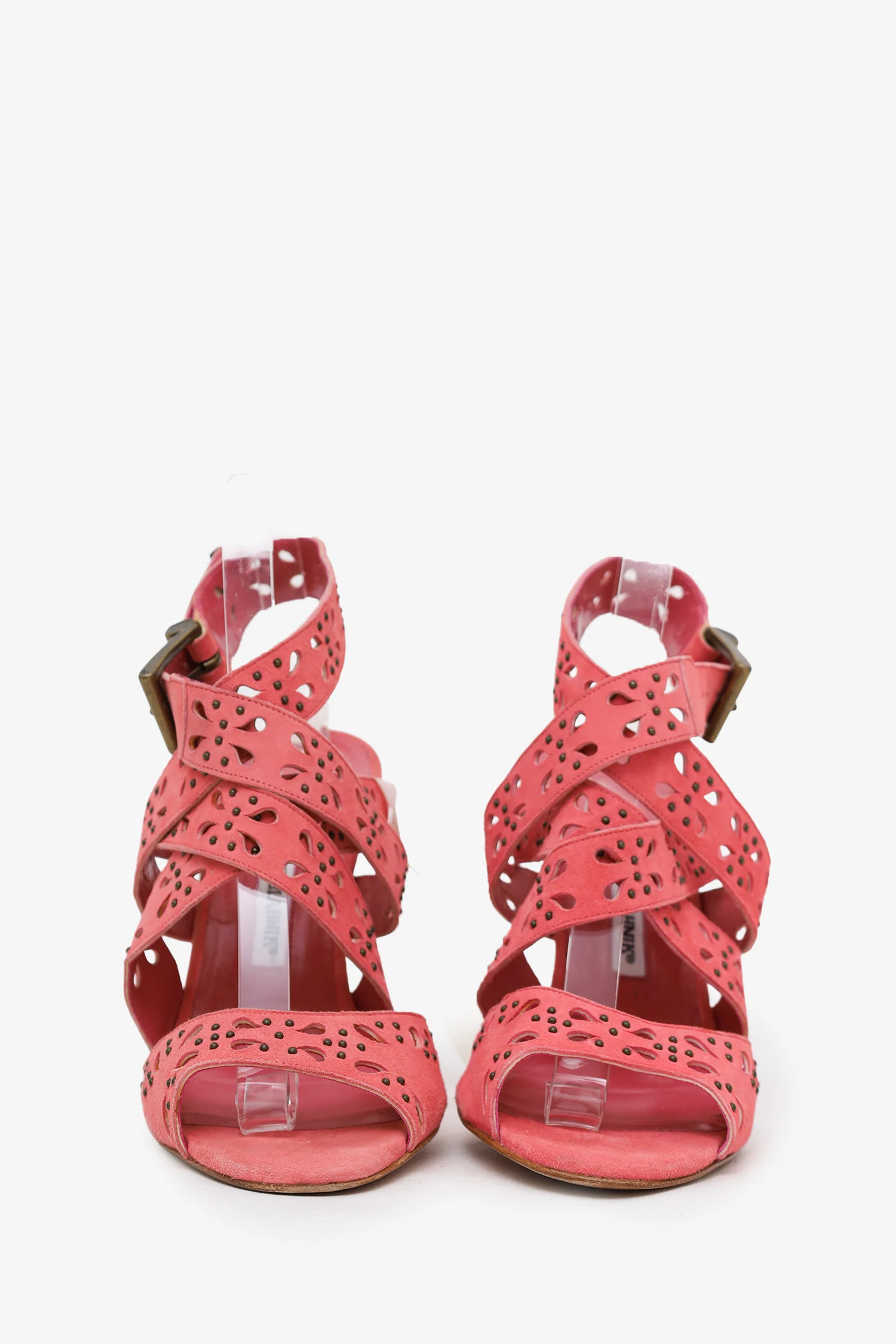 Manolo Blahnik Pink Suede Strappy Heeled Sandals Size 40