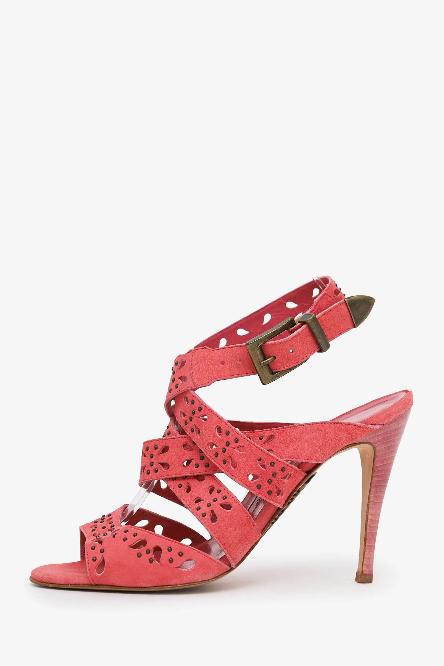 Manolo Blahnik Pink Suede Strappy Heeled Sandals Size 40