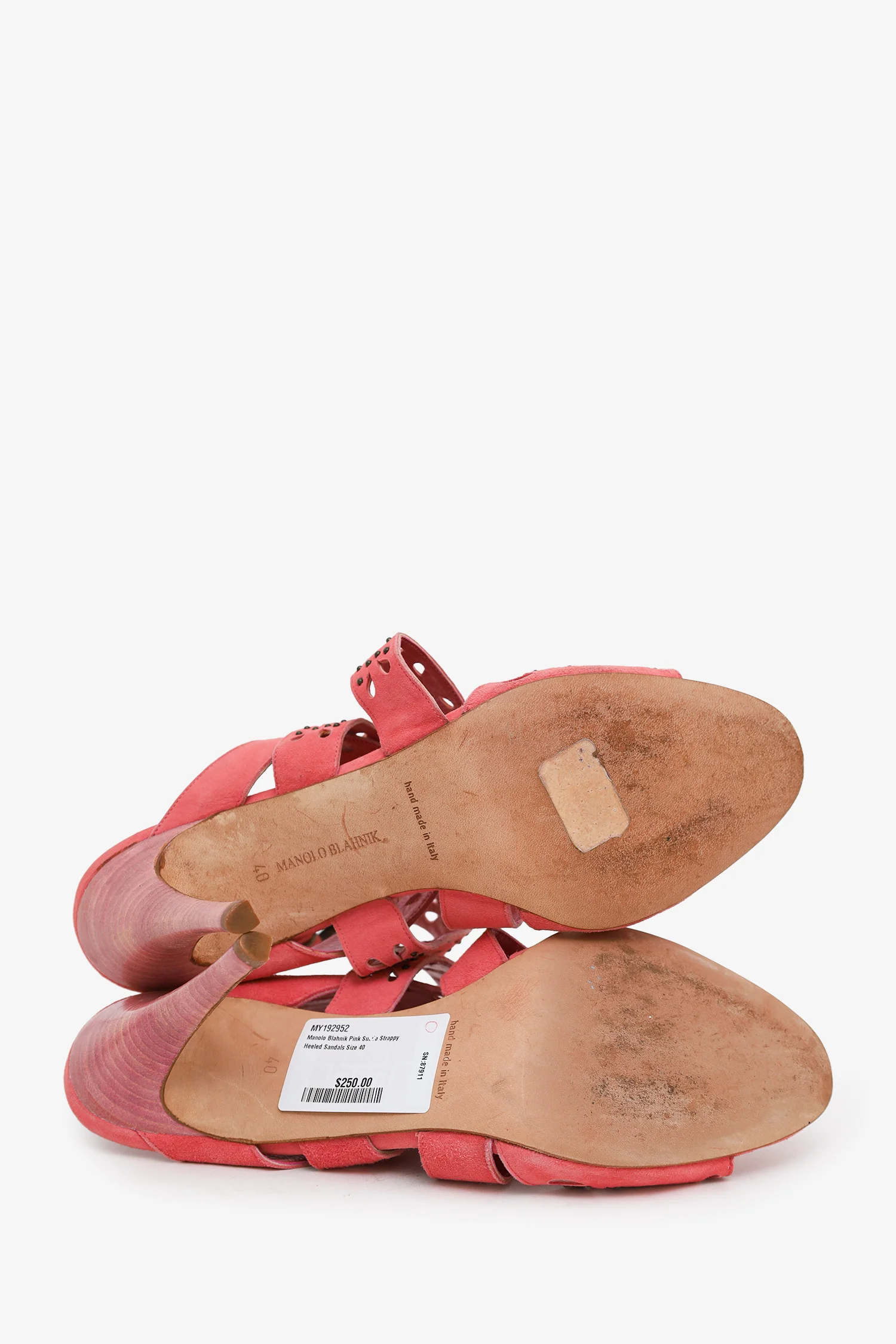 Manolo Blahnik Pink Suede Strappy Heeled Sandals Size 40