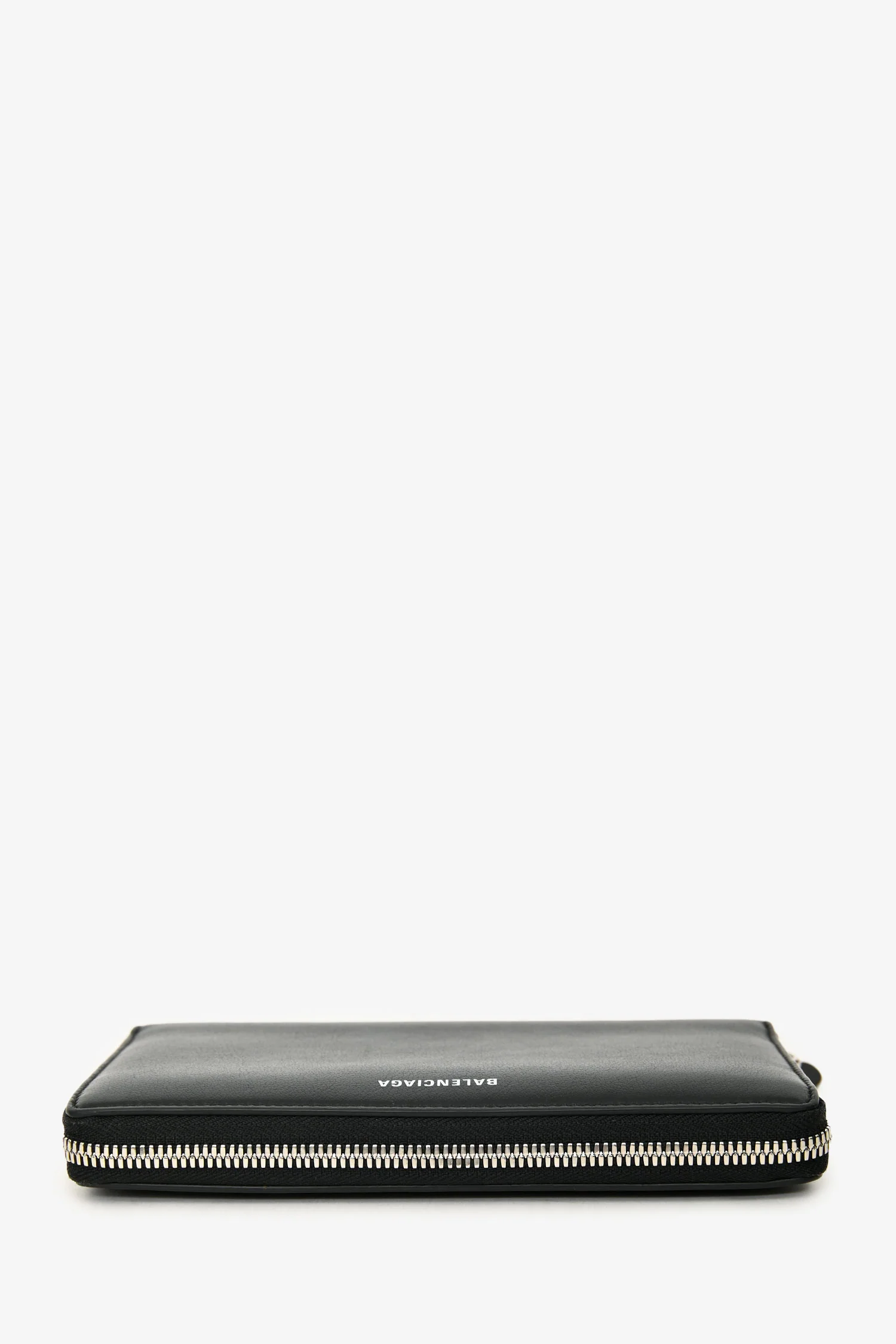 Balenciaga Black/White Logo Leather Zip Around Wallet