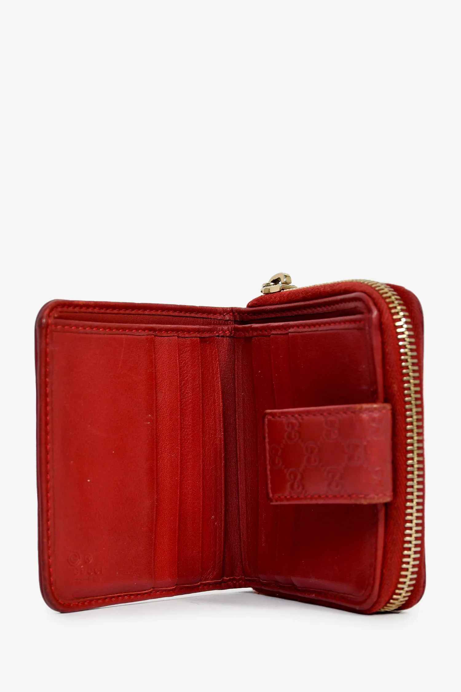 Gucci Red Guccissima Embossed Leather Compact Wallet