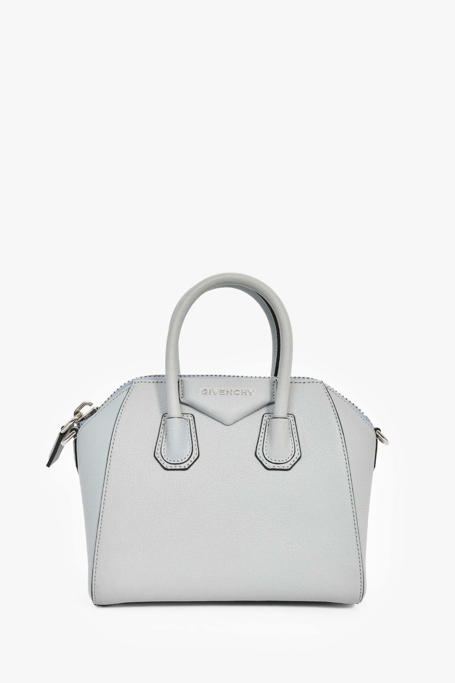 Givenchy Light Blue Leather Mini Antigona Bag With Strap