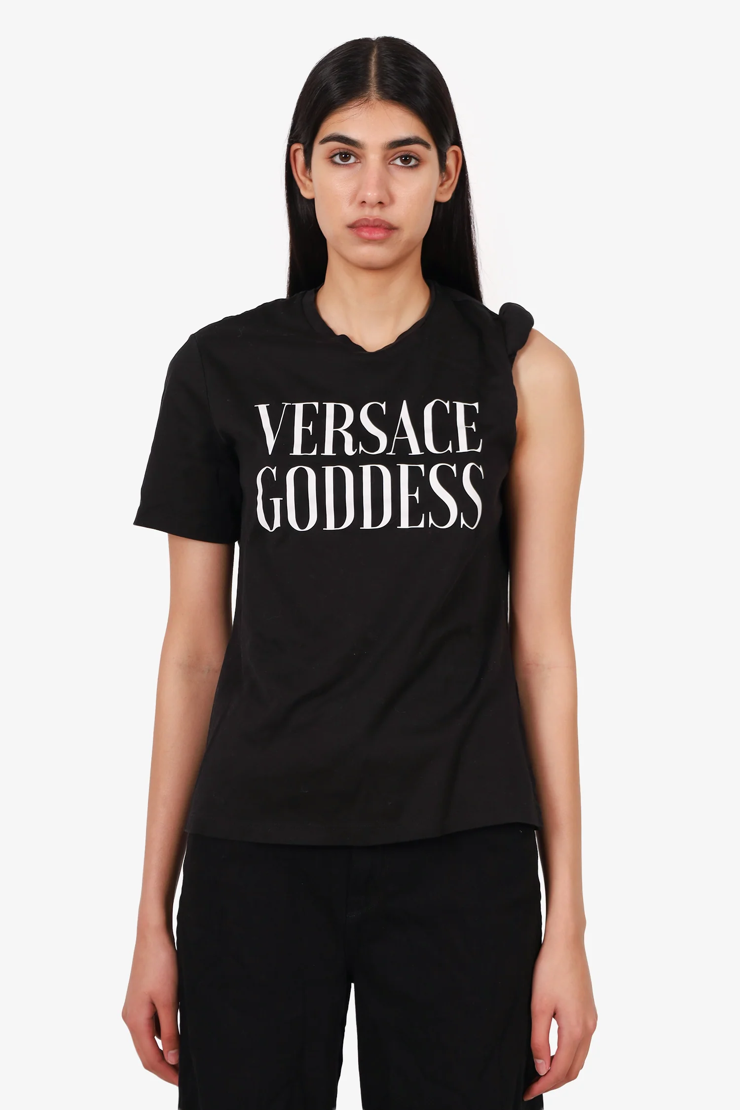 Versace Black 'Goddess' Rolled T-Shirt Size 40