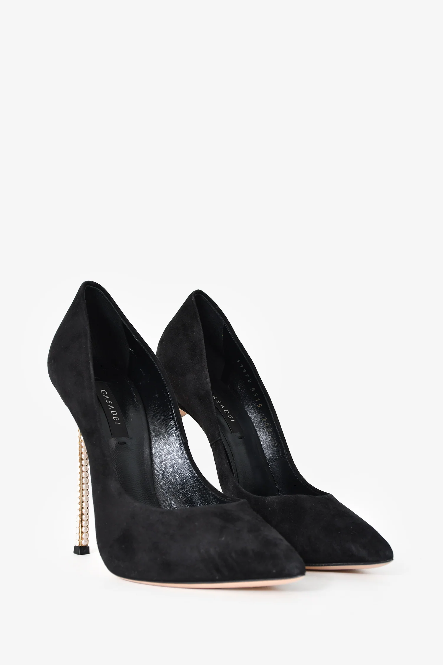 Casadei Black Suede Pearl Heels Size 7