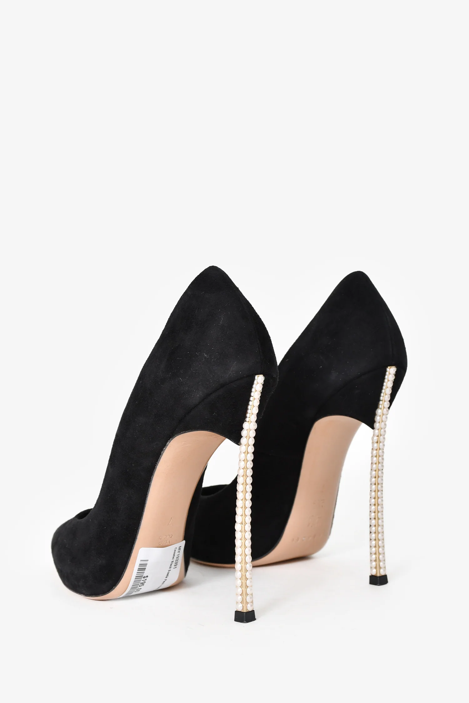 Casadei Black Suede Pearl Heels Size 7