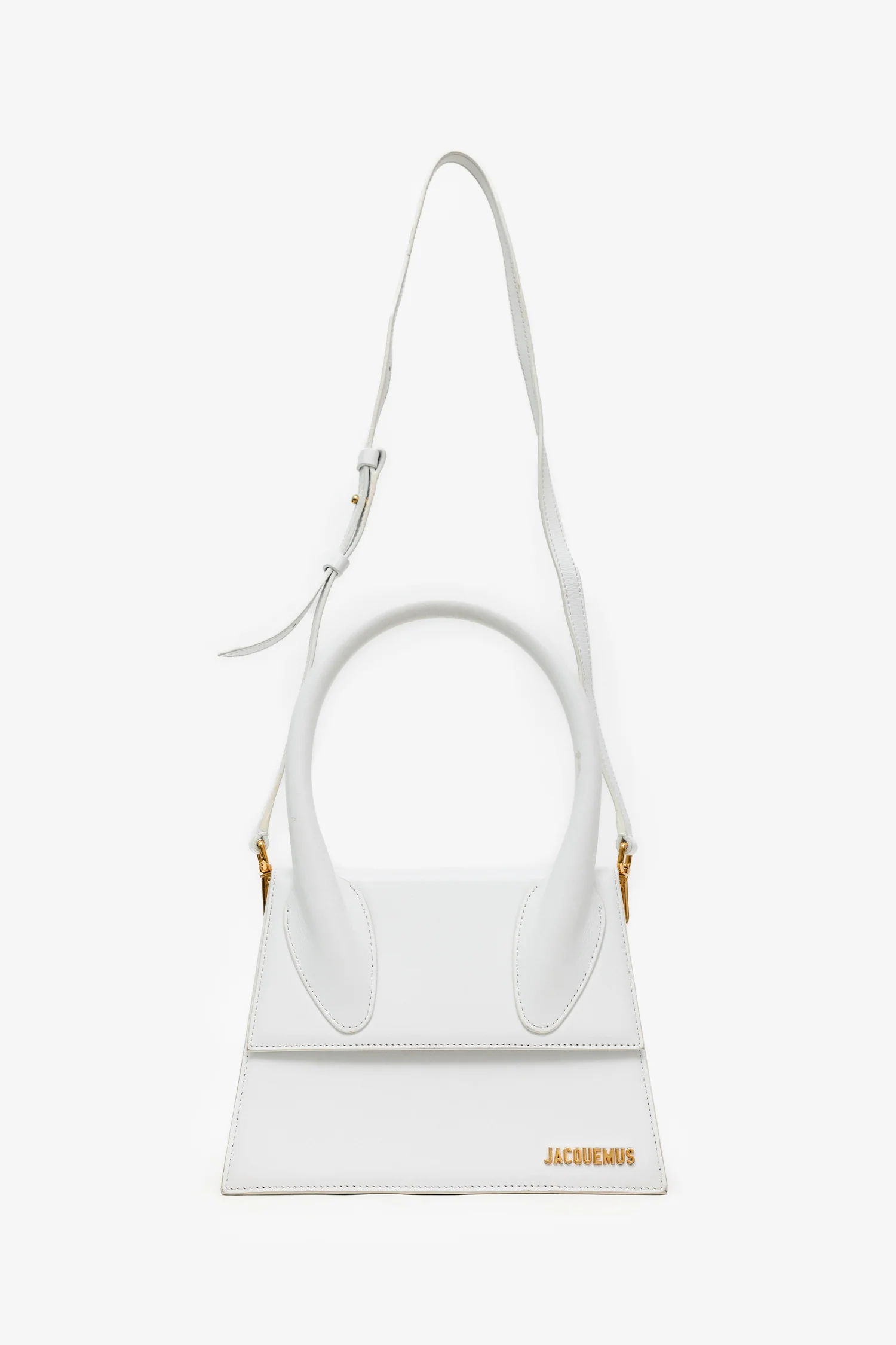 Jacquemus White Leather Medium 'Le Chiquito' Top Handle With Strap